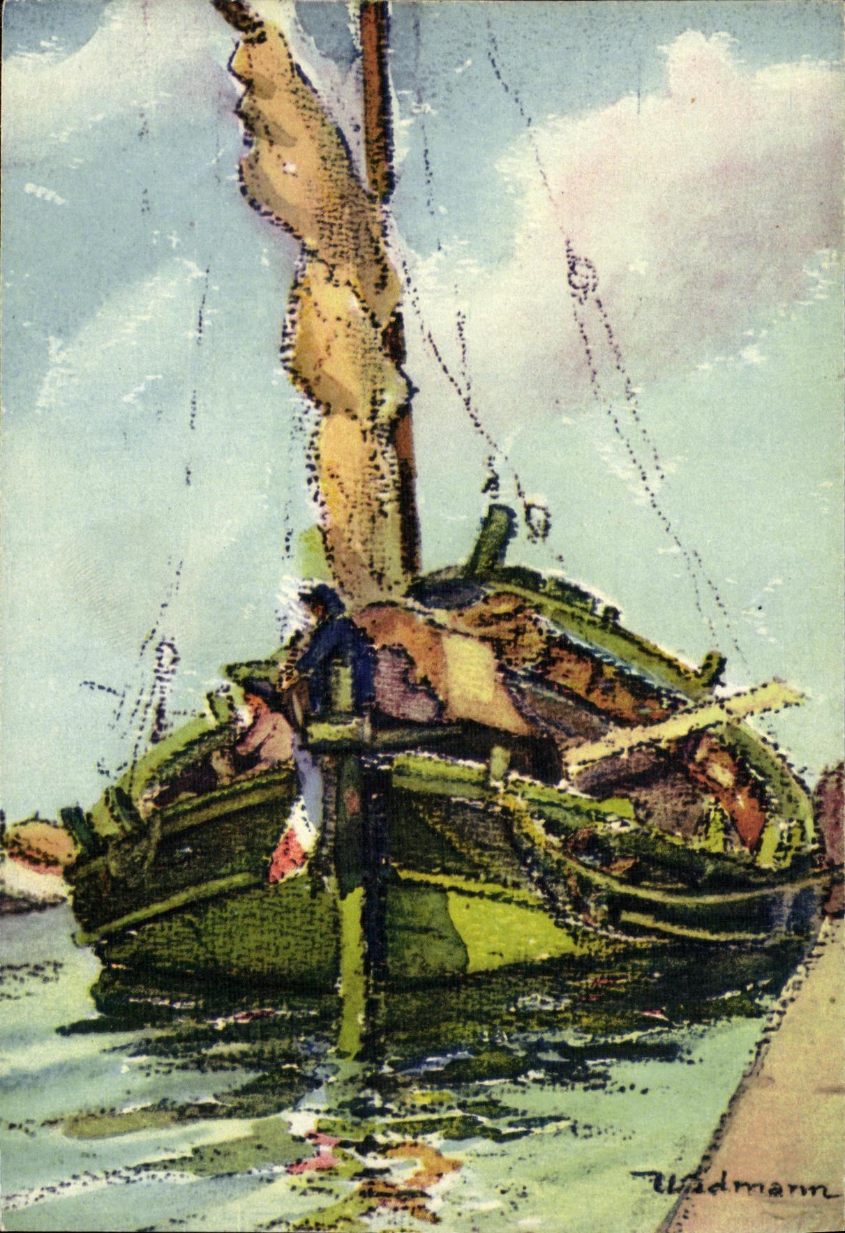 POSTAL MODERNA el barco dimensiona azul del tartan de D