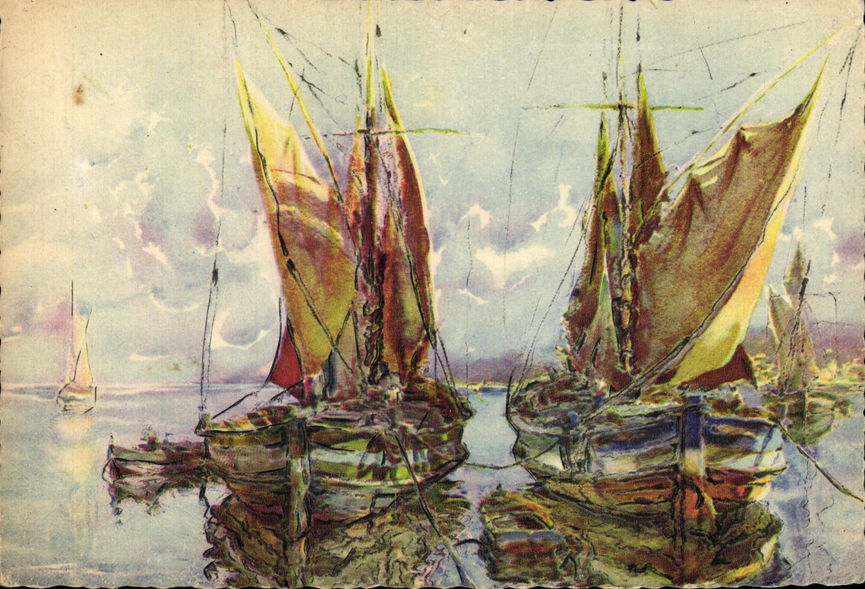 POSTAL MODERNA pescados de Tartanes del barco