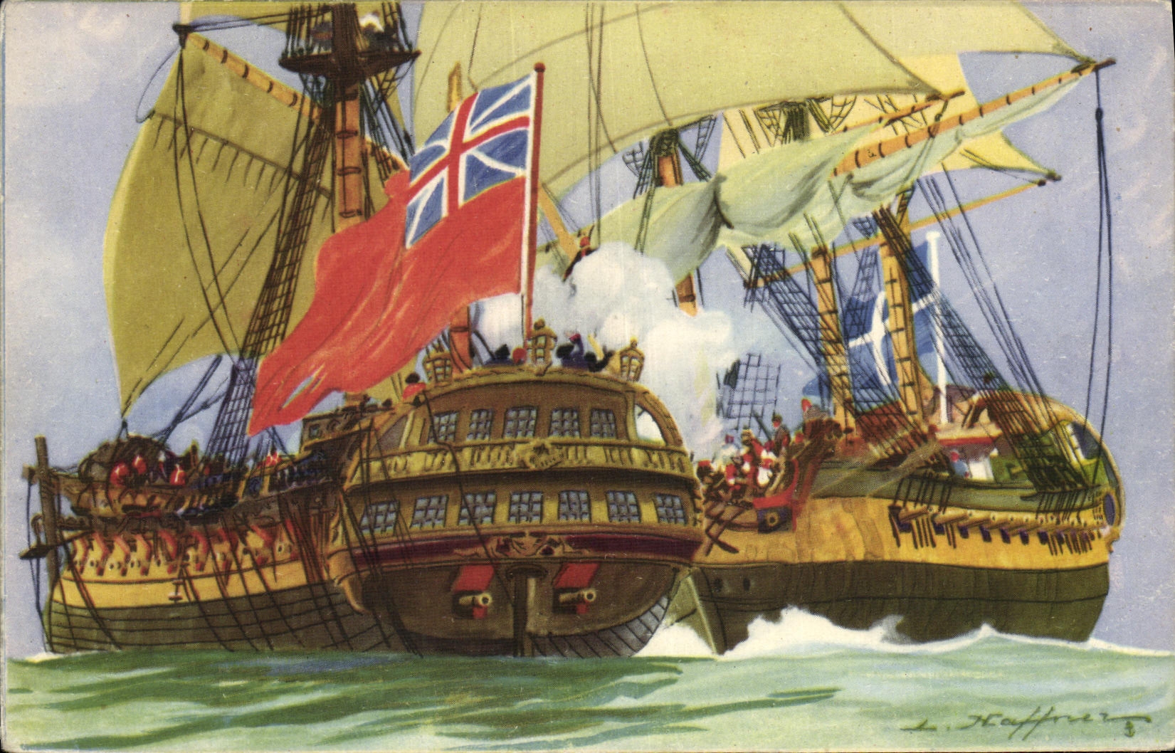 La guerra del barco de la POSTAL de la VENDIMIA tiene L corsarios de Voiliers Haffner del embarque