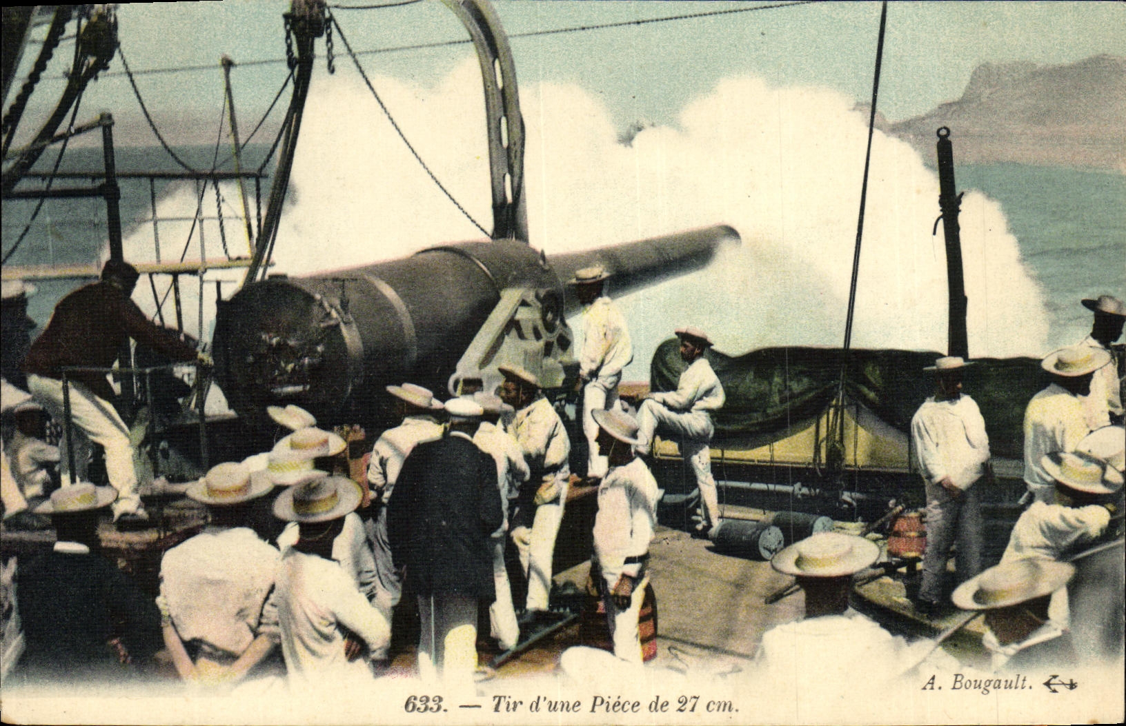 VINTAGE POSTCARD Boat War Shooting D a part of 27 cm Canon
