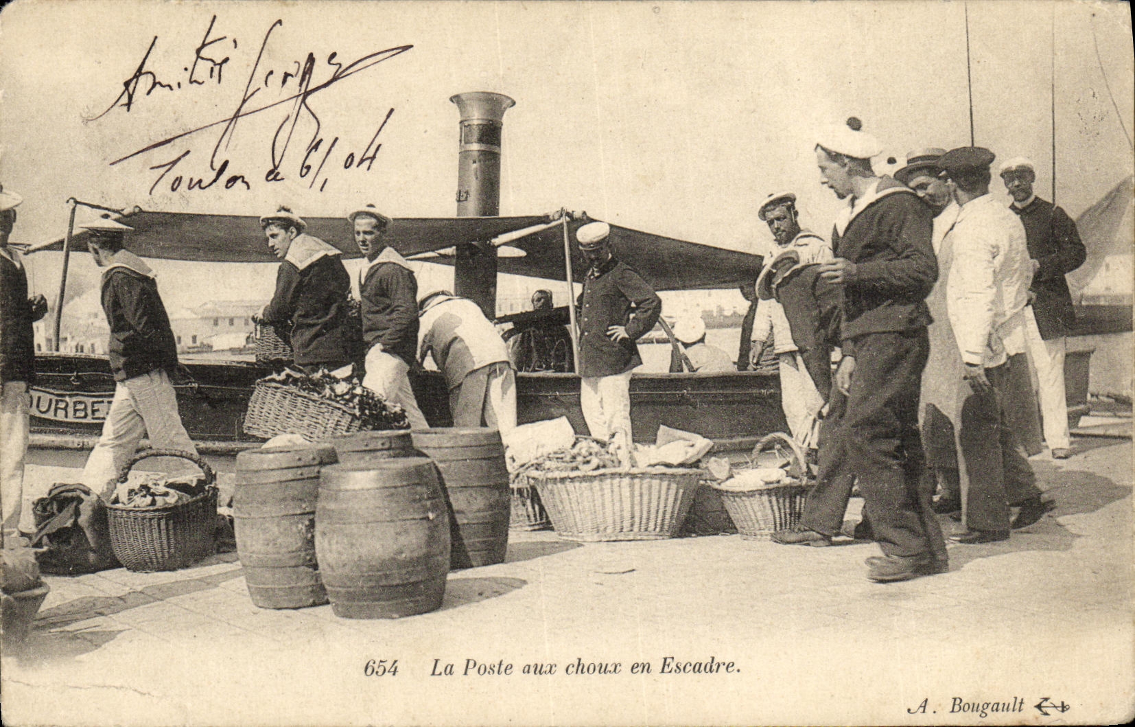 VINTAGE POSTCARD Boat Sailors the post office with cabbages in squadron