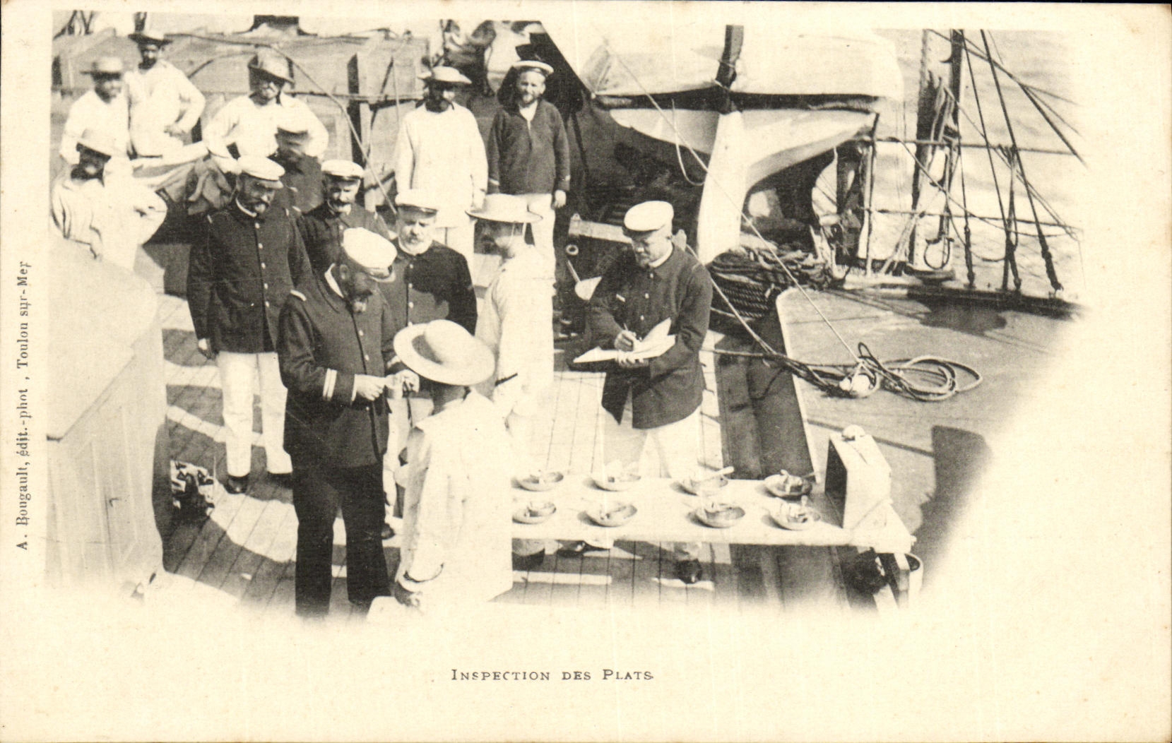 VINTAGE POSTCARD Boat Marisn Inspection of the dishes