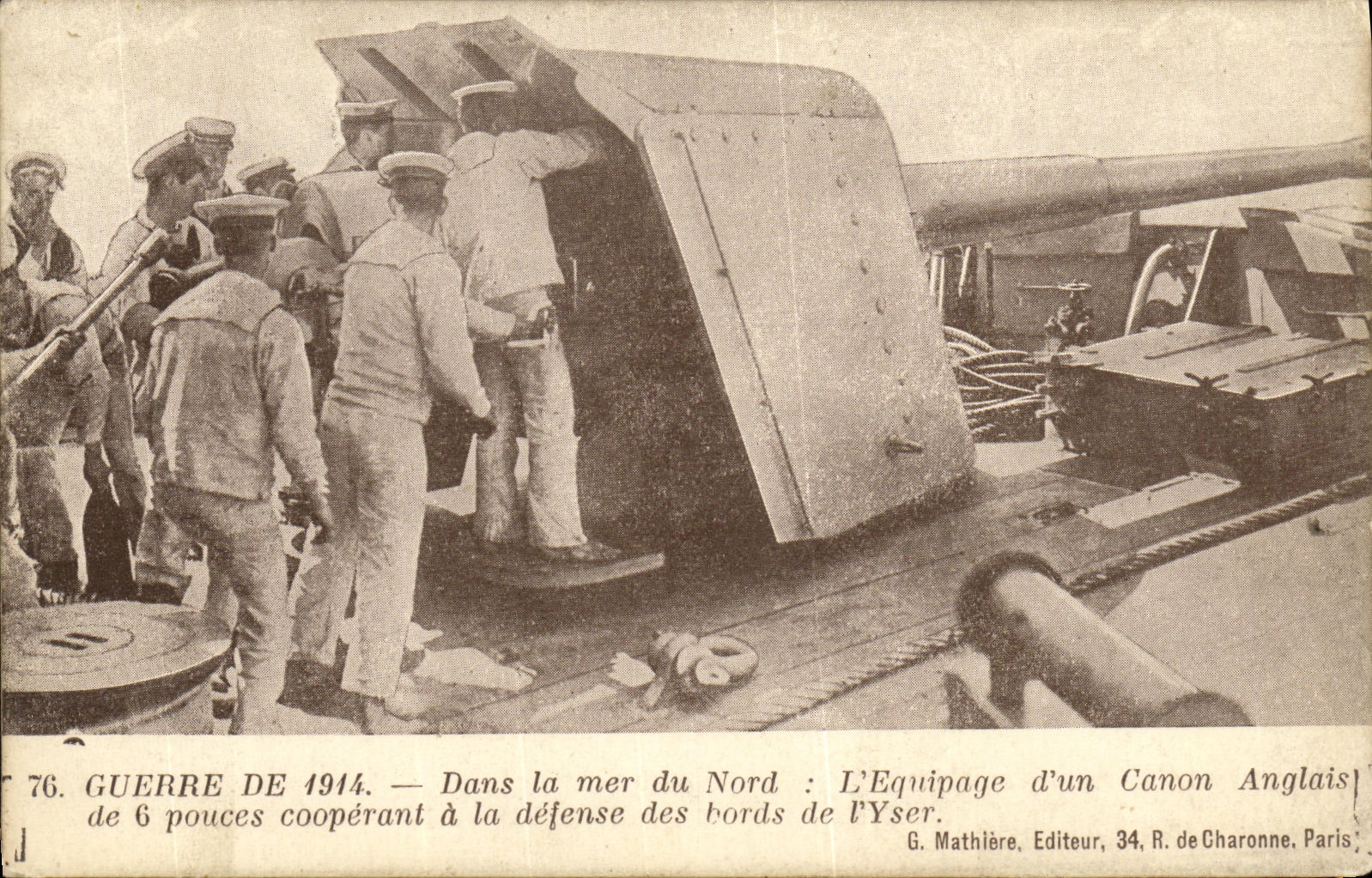 VINTAGE POSTCARD Boat War of 1914 In the North Sea L crew D an English gun of 6 inches