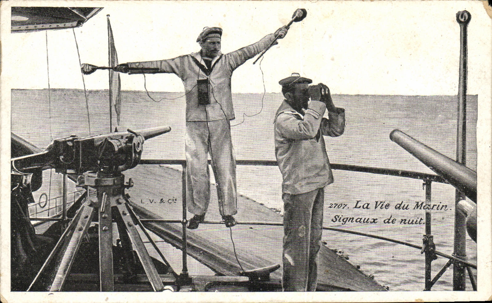 VINTAGE POSTCARD Boat life of the sailor Signals of night