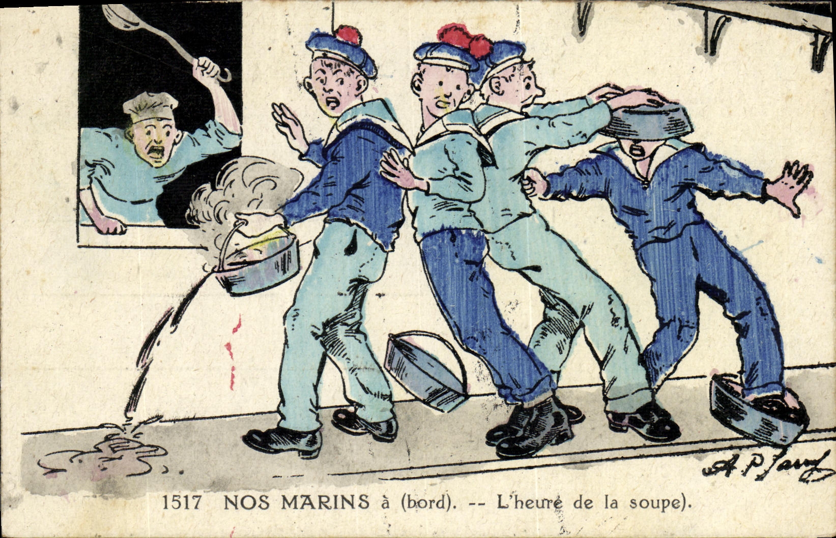 VINTAGE POSTCARD Bateau Our sailors has edge L hour of soup