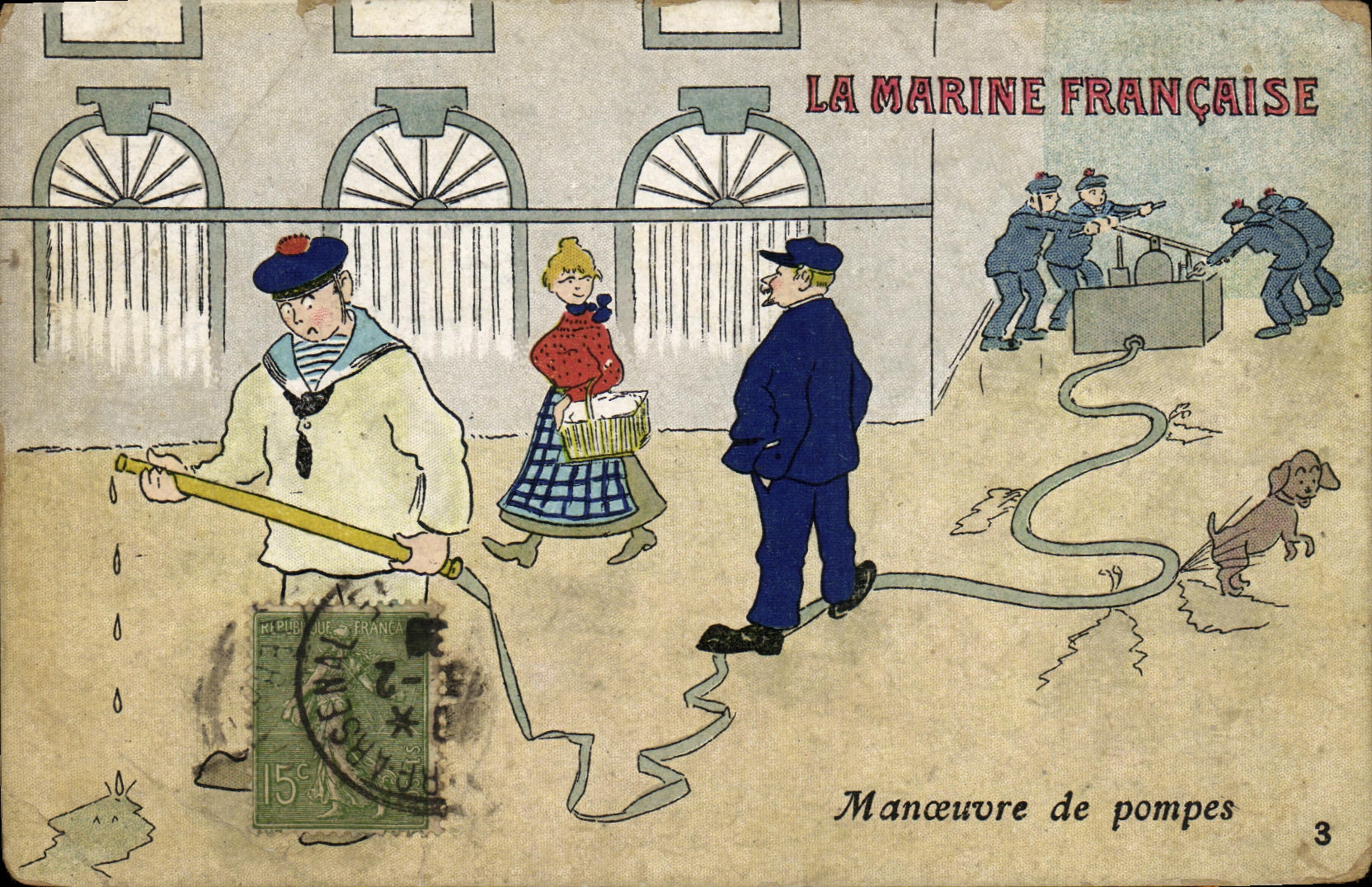 VINTAGE POSTCARD Bateau the navy Operates pumps