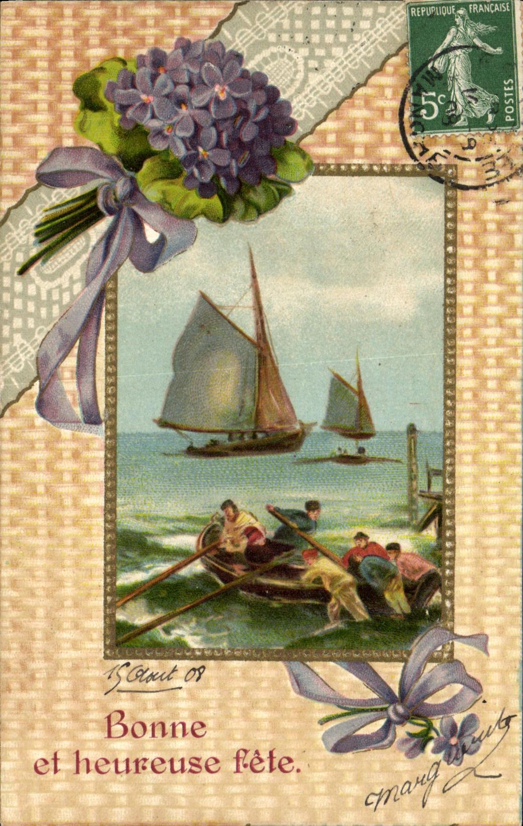 CPA Fantaisie Fleurs Bateau marins