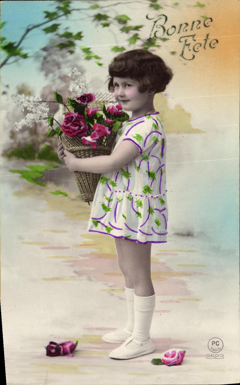 VINTAGE POSTCARD Fantasy Flowers Child Girl