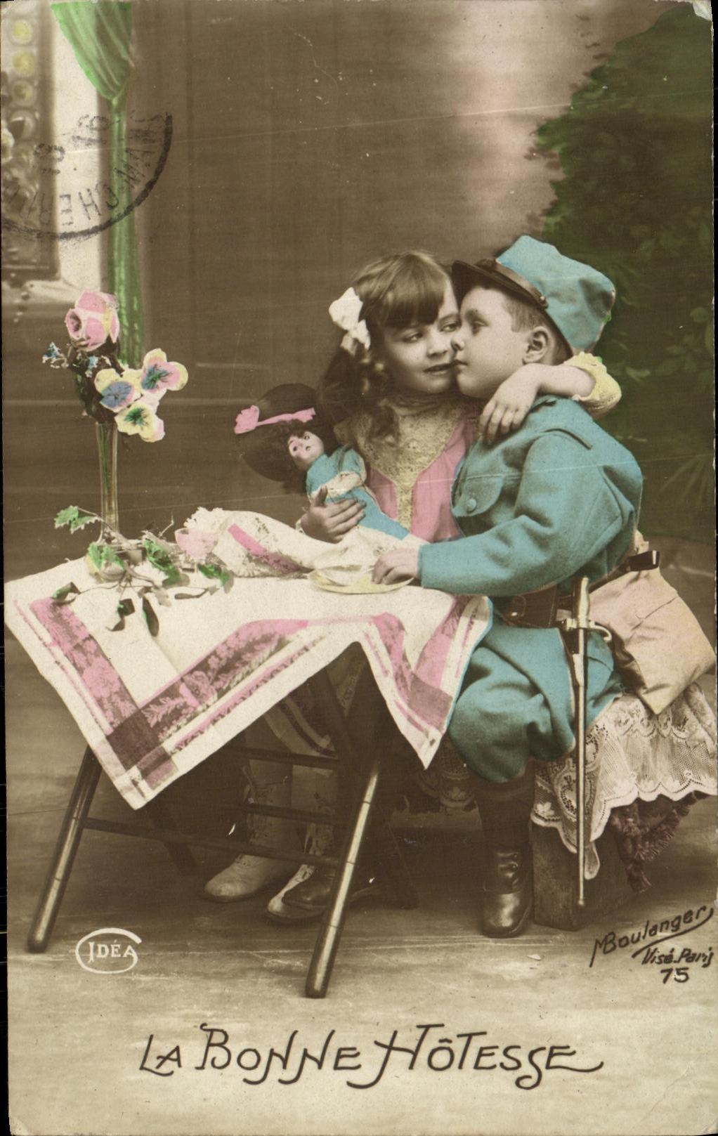 VINTAGE POSTCARD Fantasy Flowers EnfantsPoupee Miltiaria Soldier