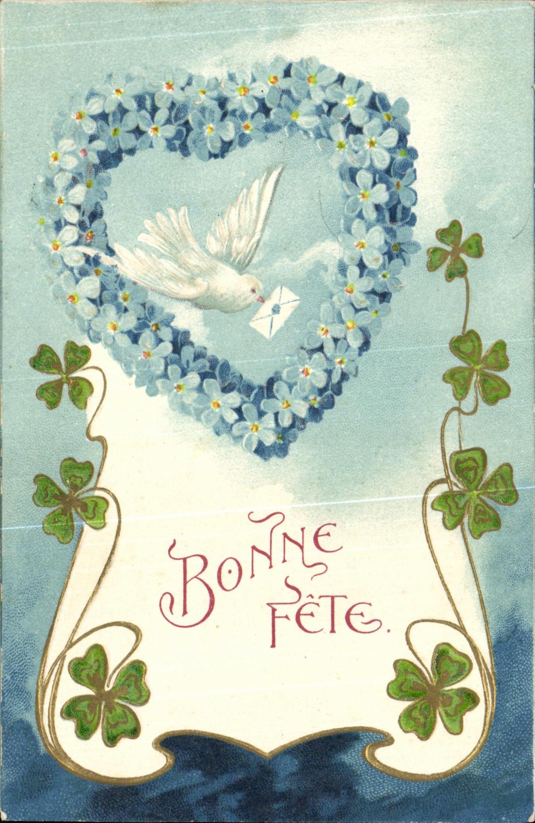 CPA Fantaisie Fleurs Colombe Trefle