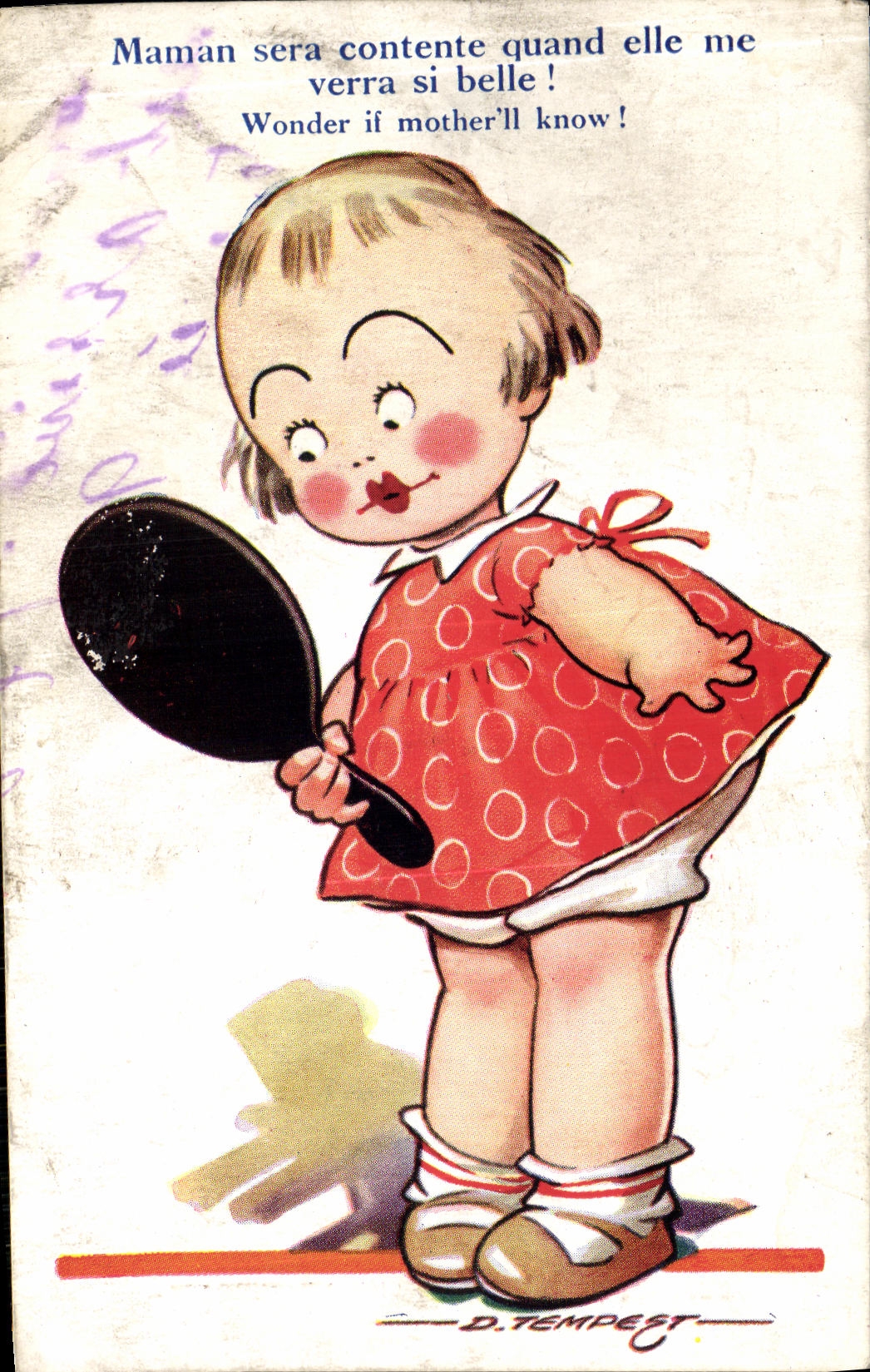 VINTAGE POSTCARD Fantaisie Child Mom will be content when she sees me whether beautiful