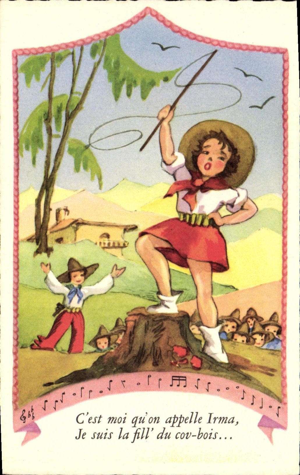 VINTAGE POSTCARD Fantasy Children Cow Servant boy