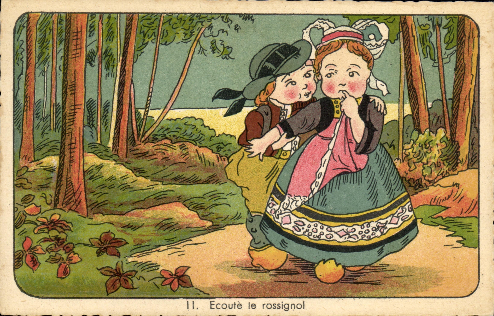 VINTAGE POSTCARD Fantasy Ecoutele nightingale Brittany Children Folklore