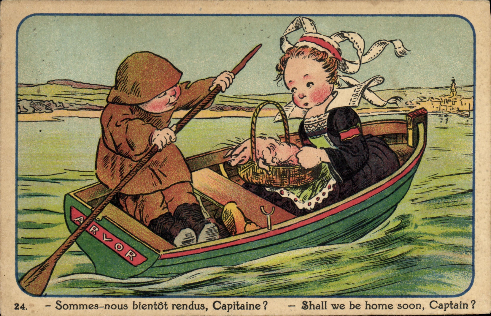 CPA Fantaisie Enfants Sommes nous bientot rendus capitaine ? Marin Bretagne Folklore Cocon