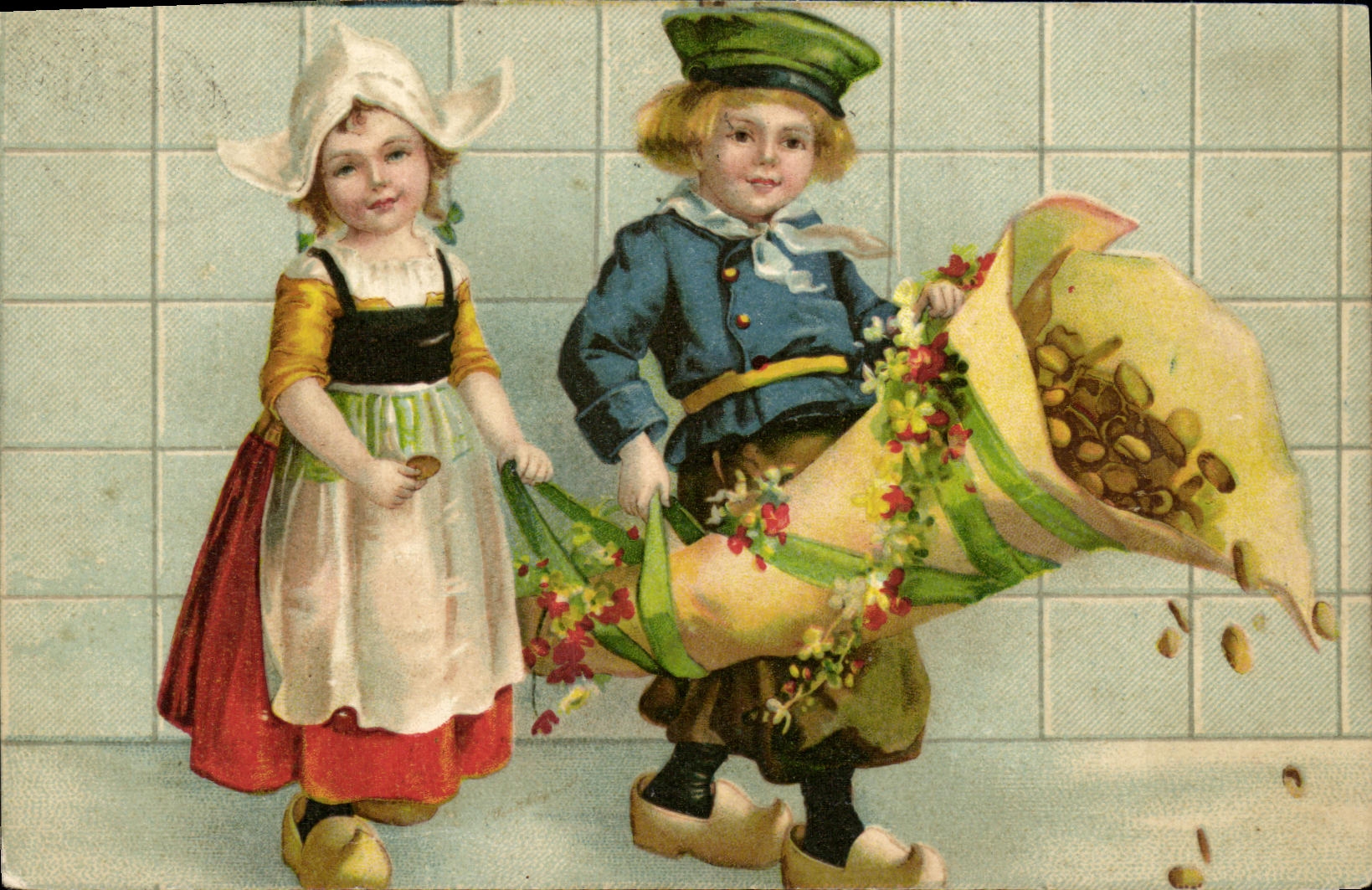 VINTAGE POSTCARD Fantasy Children Horn D abundance