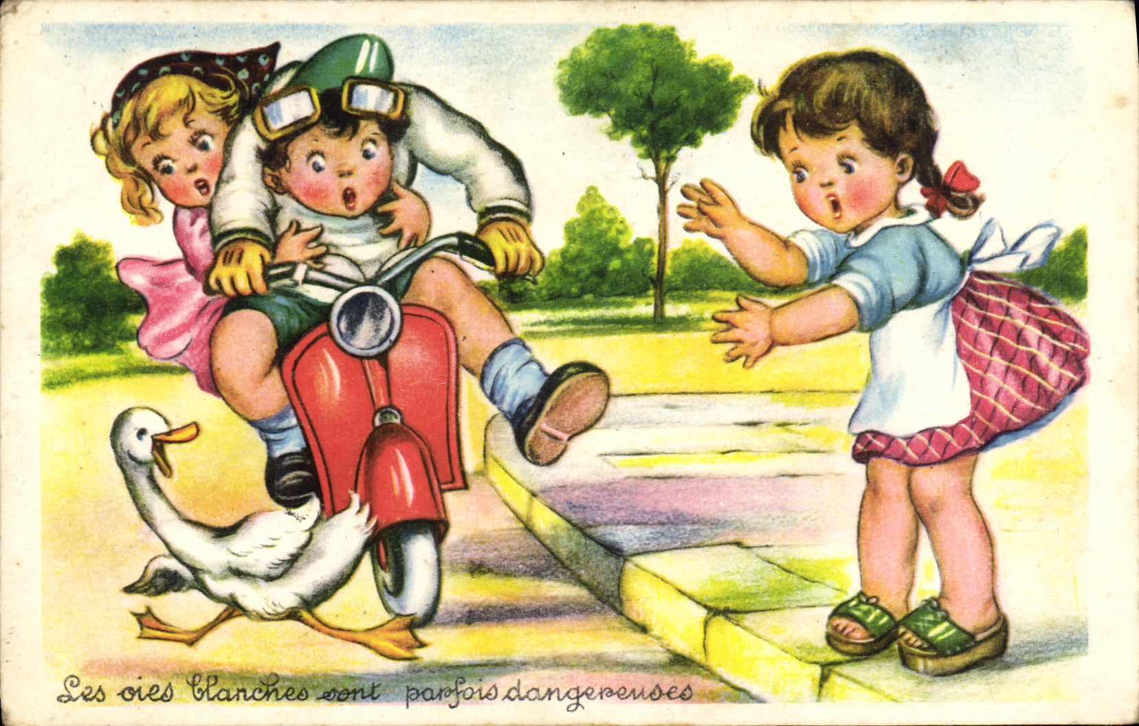 VINTAGE POSTCARD Fantasy Children Motor bike