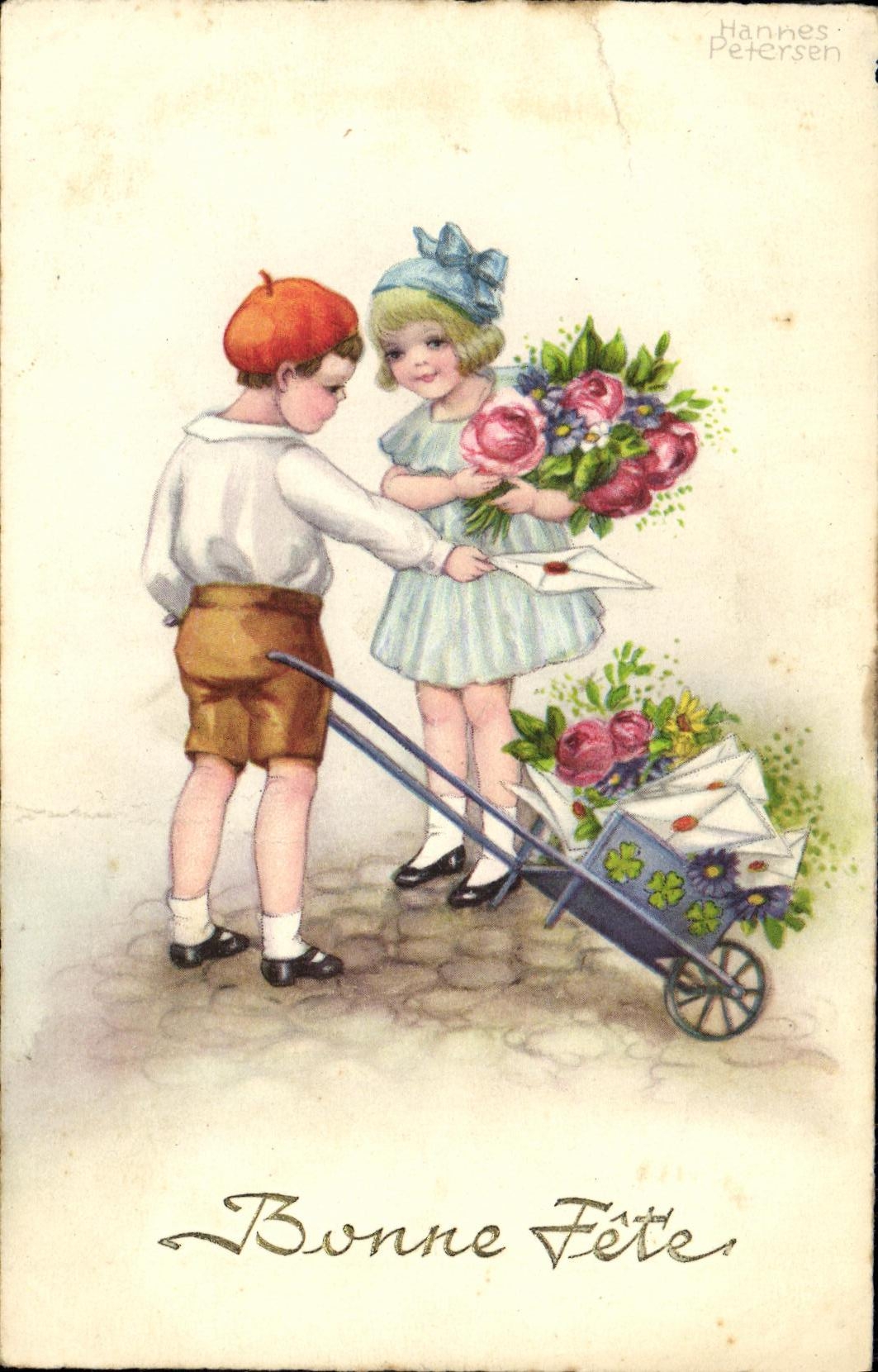 VINTAGE POSTCARD Fantasy Children Wheelbarrow