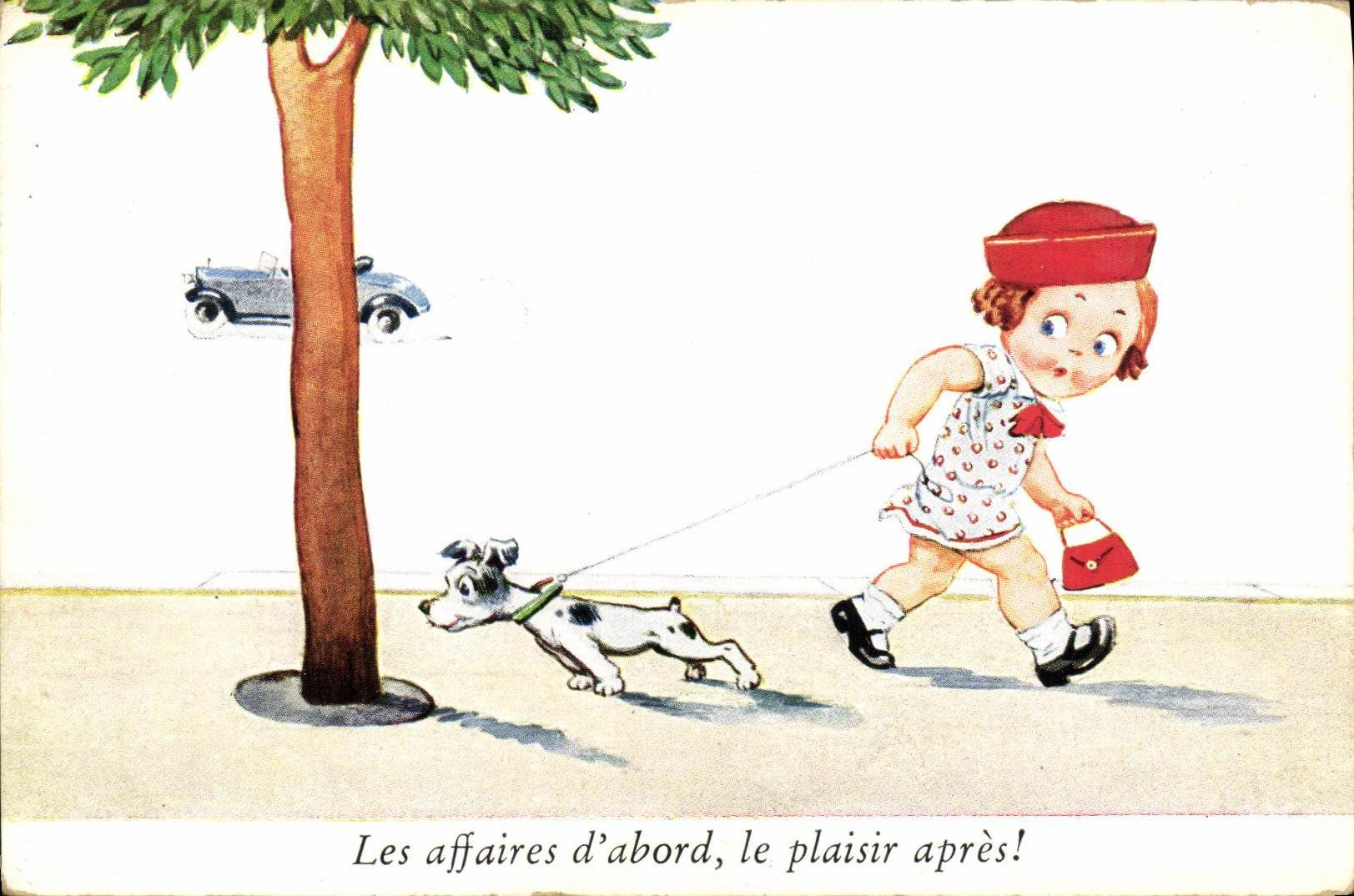 VINTAGE POSTCARD Fantasy Automobile Child Dog