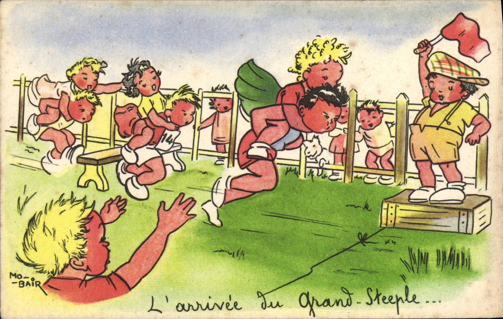 VINTAGE POSTCARD Fantasy Children Made of the rgand steeple Race Sport