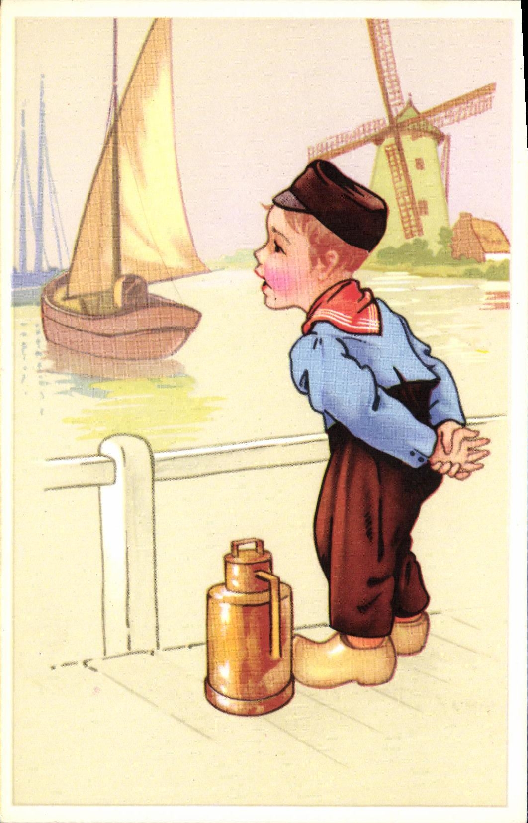 VINTAGE POSTCARD Fantasy Child Mill Boat