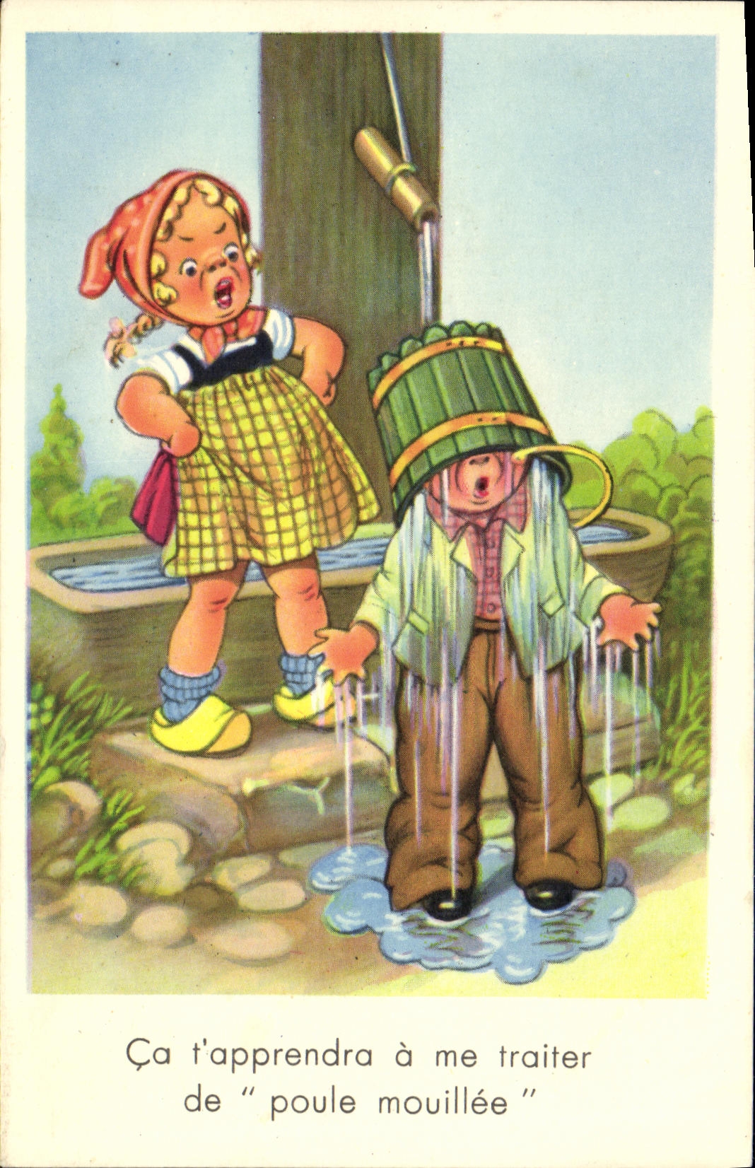 VINTAGE POSTCARD Fantaisie Children Ca T will learn has to treat me hen mouillee