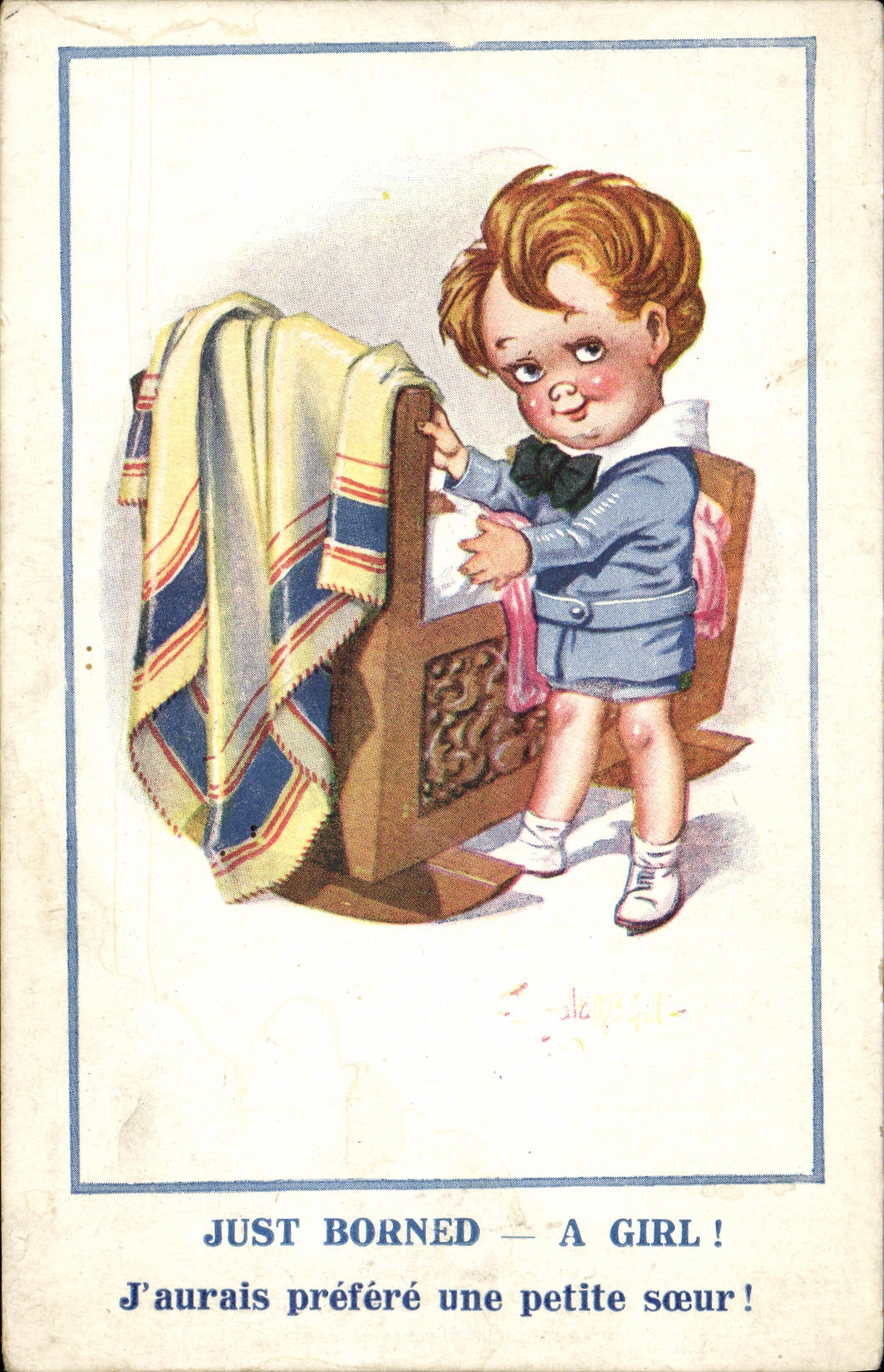 VINTAGE POSTCARD Fantaisie Child Just borned has girl