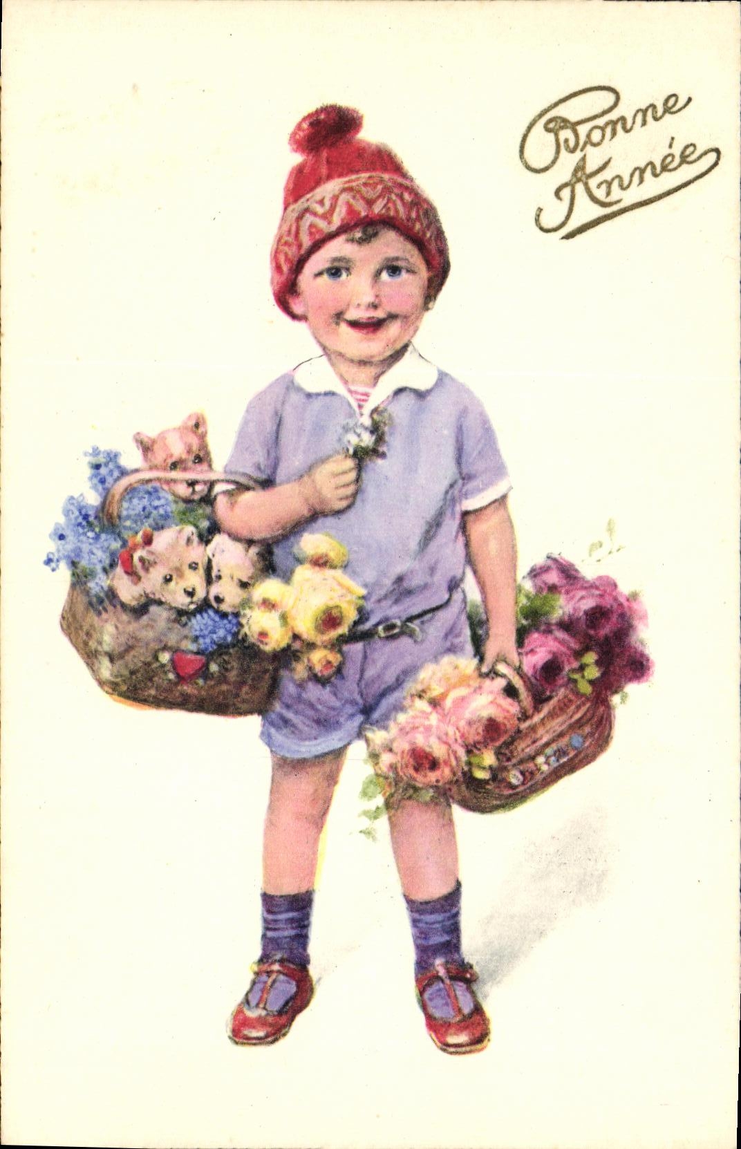 VINTAGE POSTCARD Fantasy Child Chimney sweeper Dogs To creep