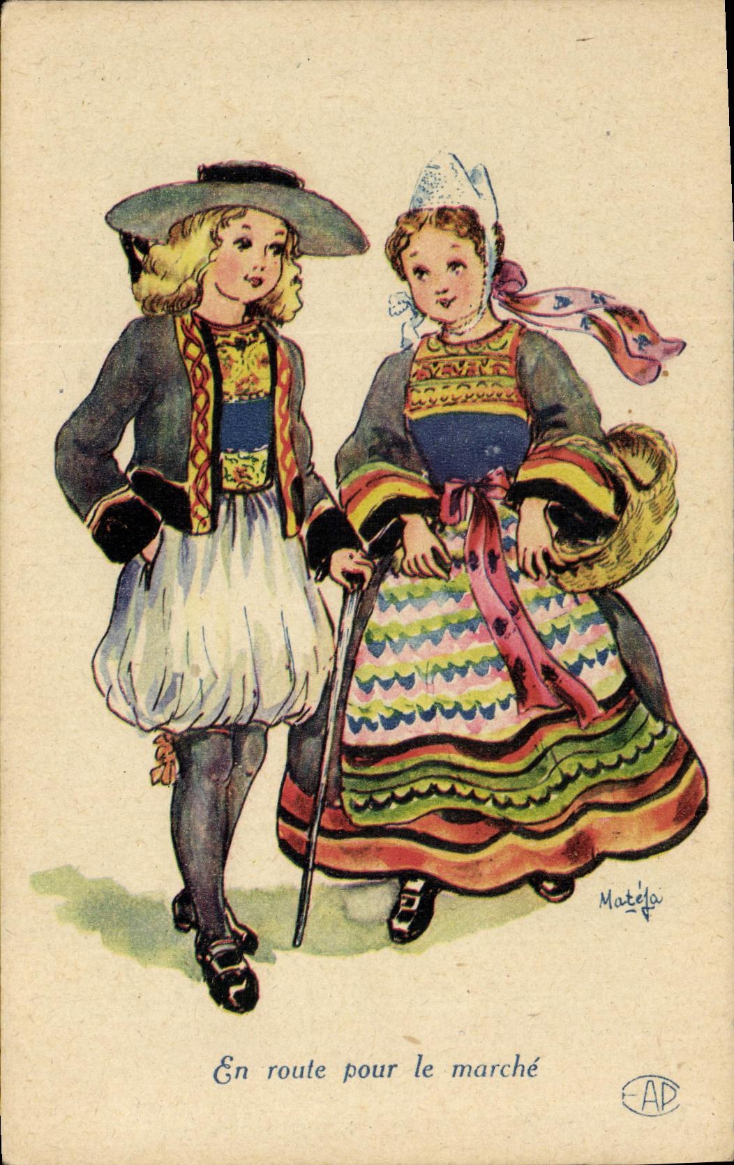 CPA Fantaisie Enfants En route pour le march Bretagne Folklore 