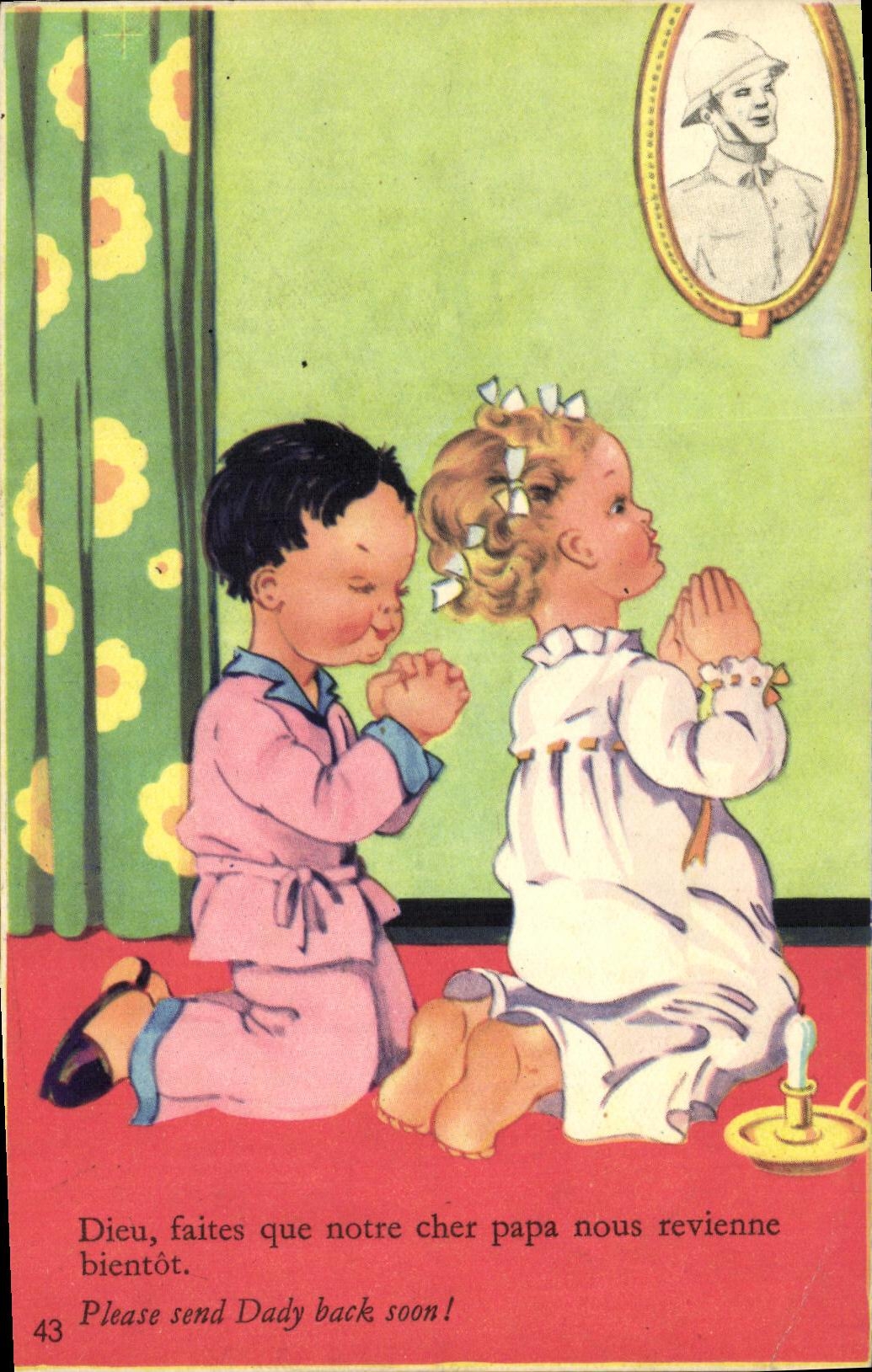 VINTAGE POSTCARD Fantasy Children Please send Dady back soon Militaria