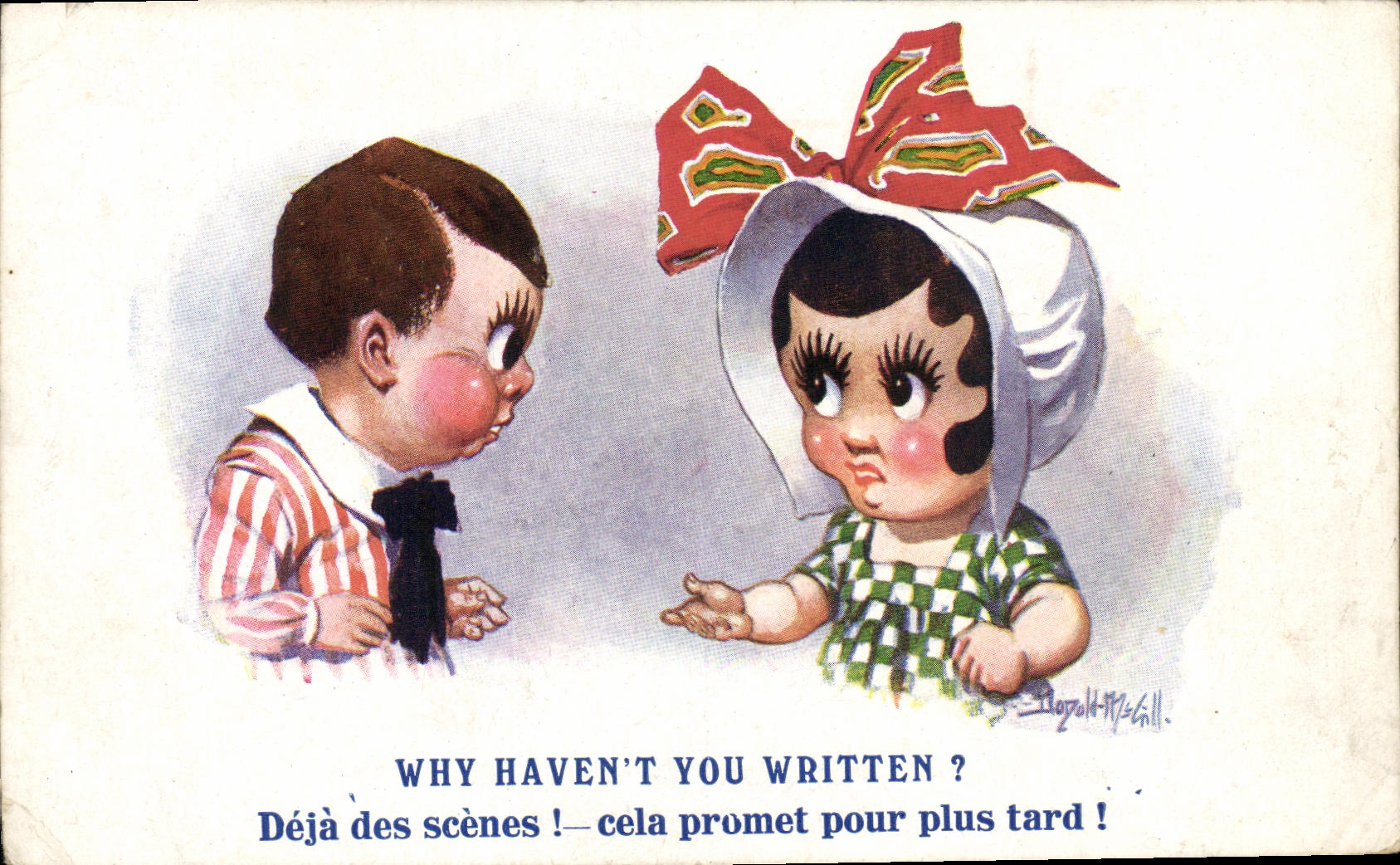 VINTAGE POSTCARD Fantasy Children Why haven T you written? Donald mc Gill