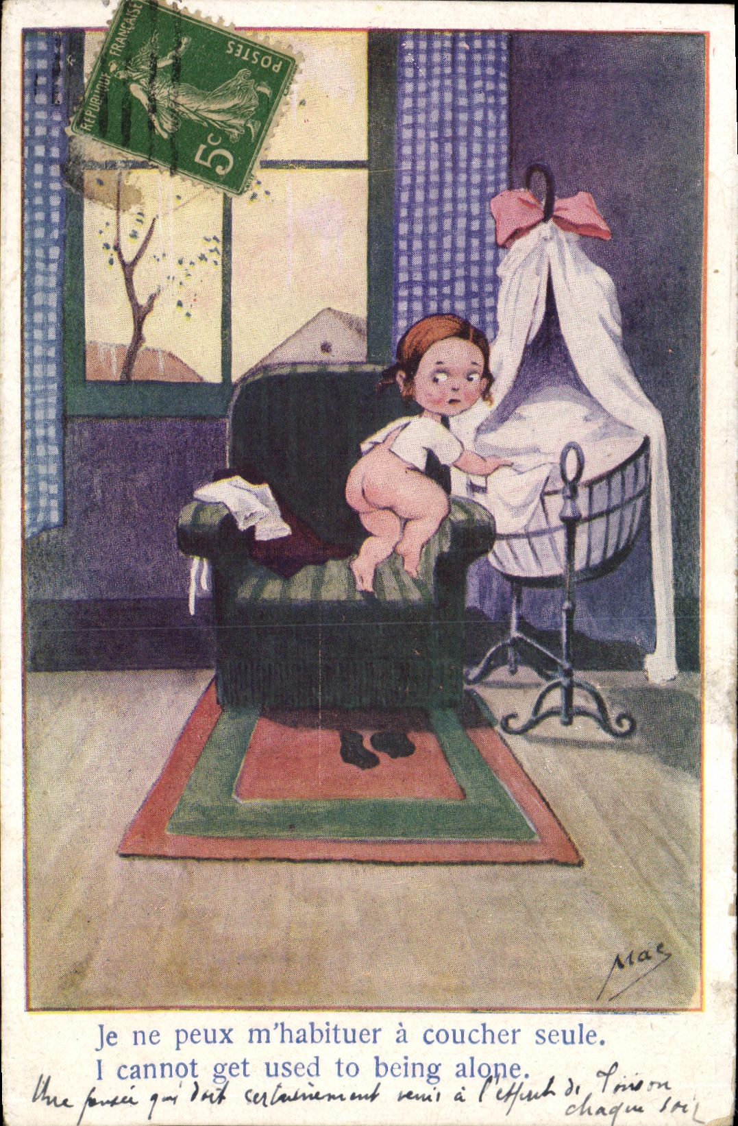CPA Fantaisie Enfant Je ne peux m habituer a coucher seule 