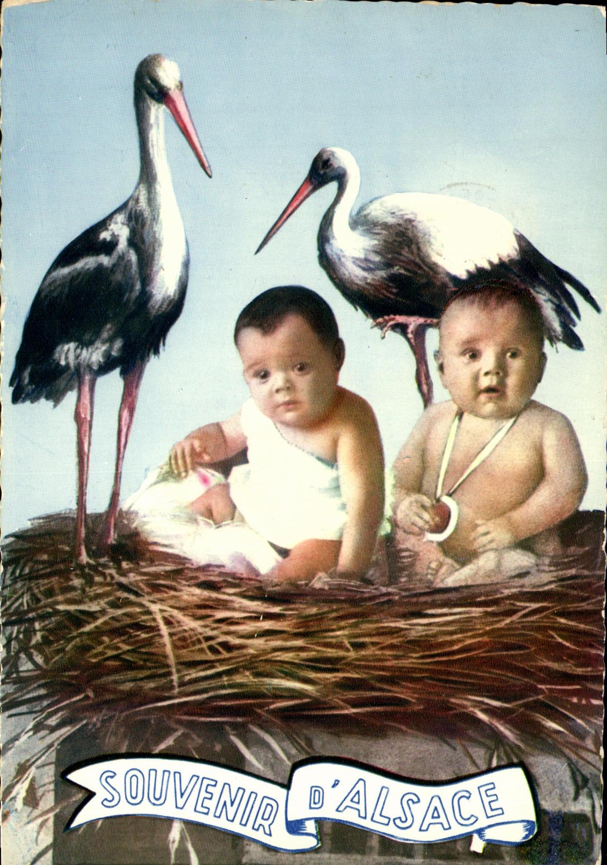 CPSM Fantasy Children Souvenir D Alsace Storks