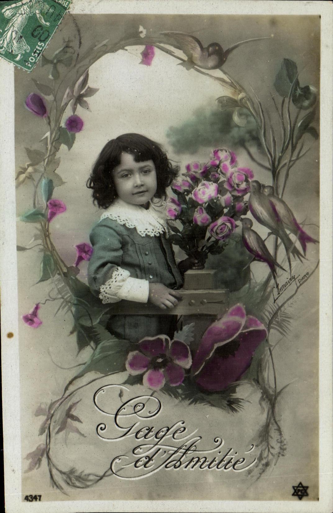 VINTAGE POSTCARD Fantaisie Child Guarantees D amite Hirondelles
