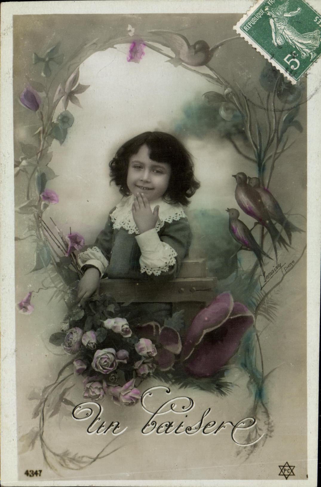 CPA Fantaisie Enfant Gage d amite Hirondelles 