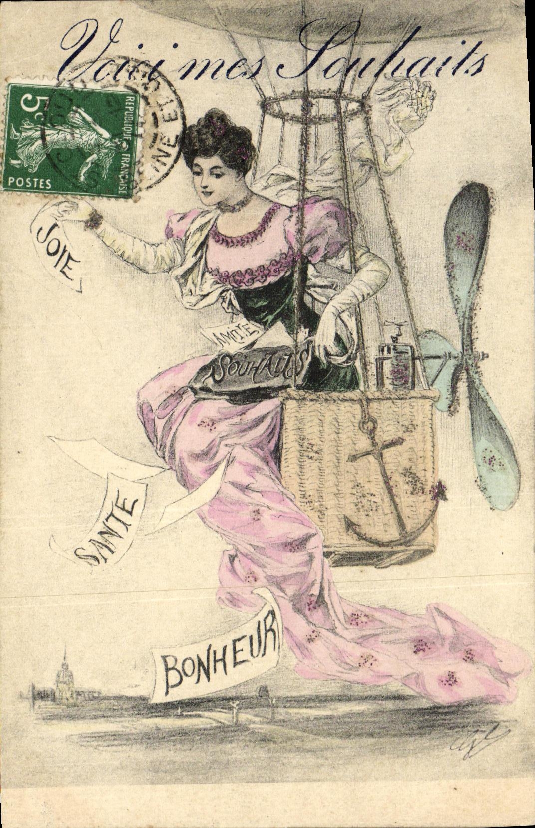 CPA Fantaisie Femme Ballon Mongolfiere