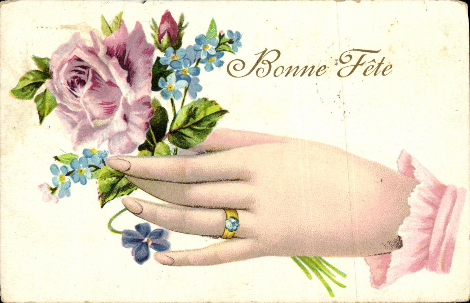 CPA Fantaisie Femme Main Fleurs