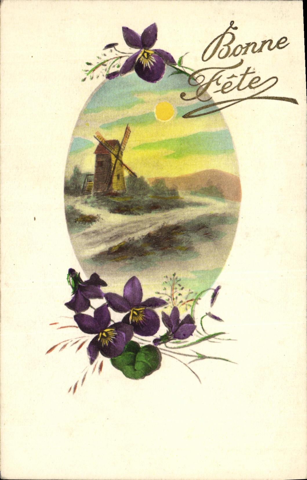 CPA Fantaisie Fleurs Moulin