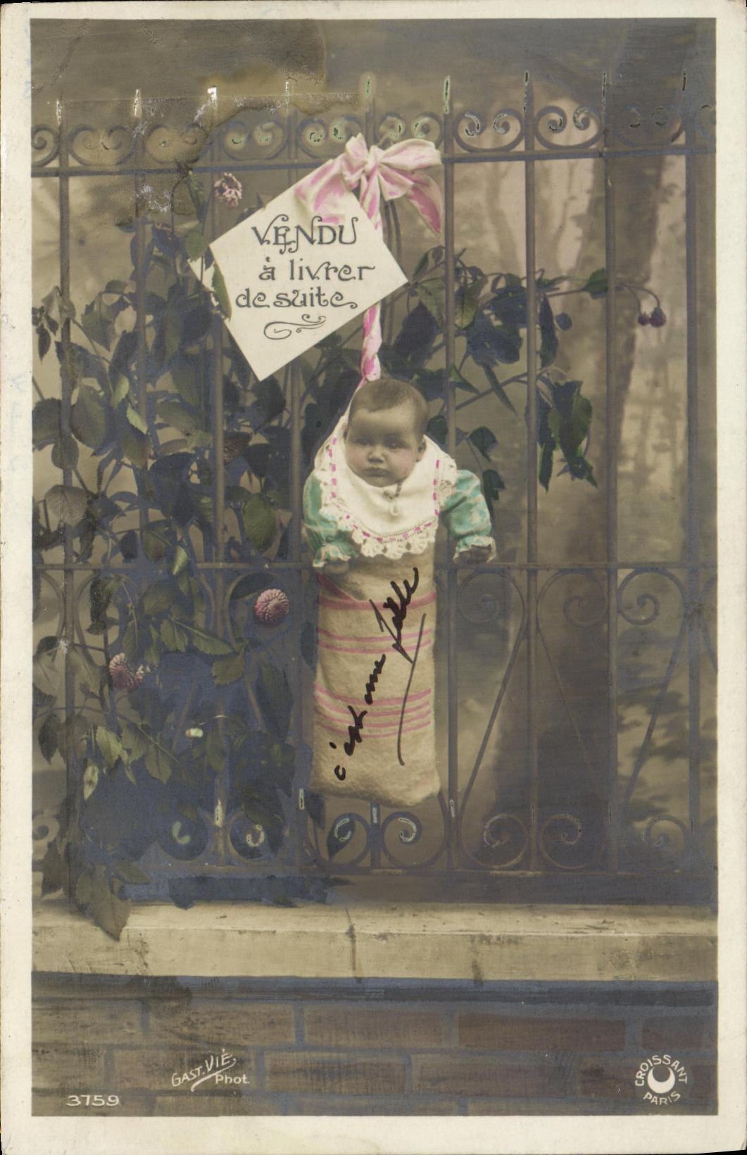 VINTAGE POSTCARD Fantaisie Child Sold Baby has to deliver continuation