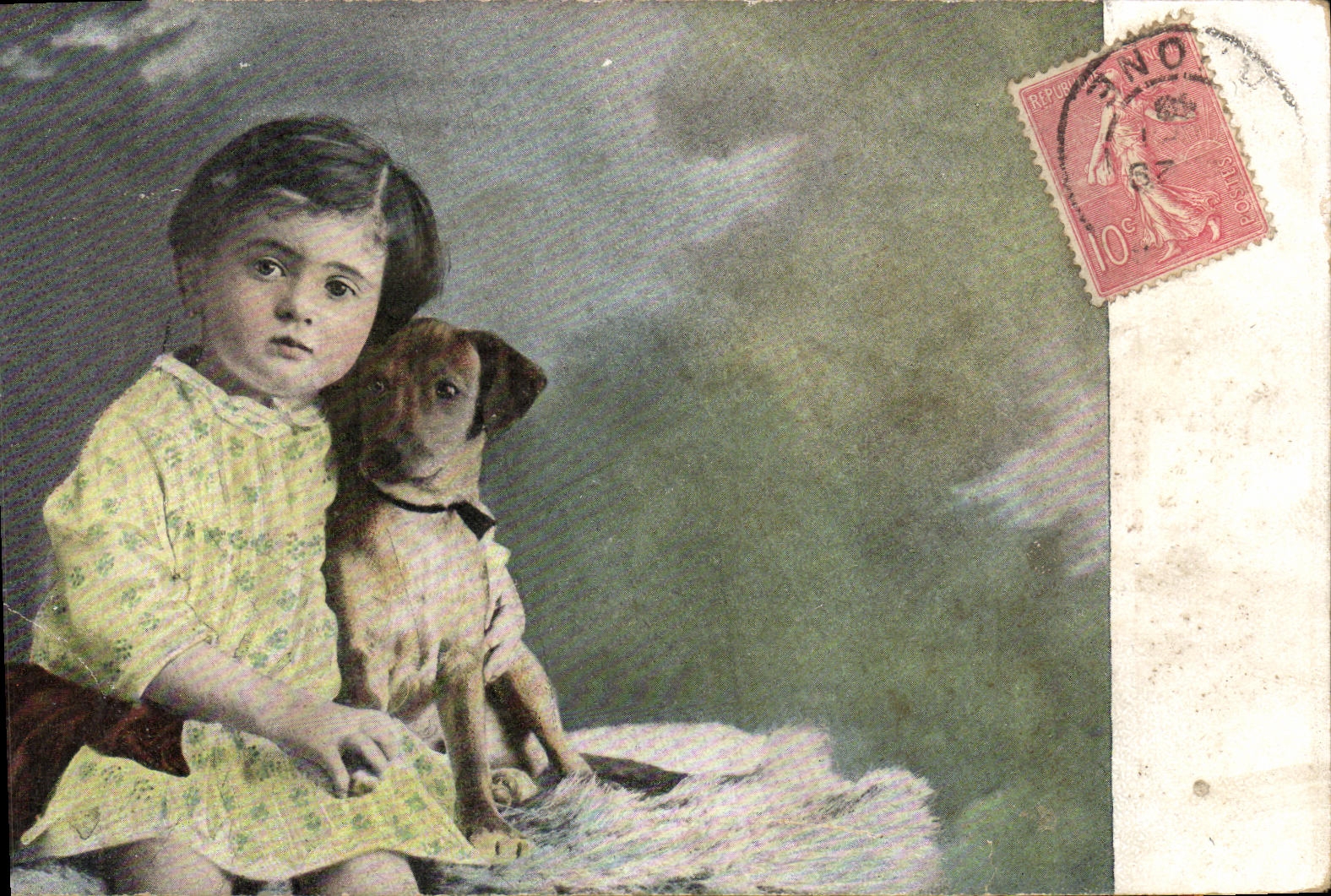 VINTAGE POSTCARD Fantasy Child and dog