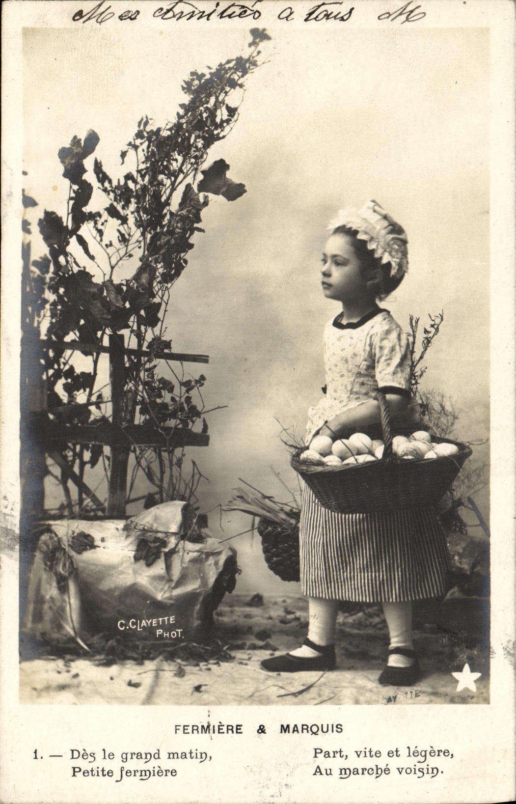 VINTAGE POSTCARD Fantasy Fermiere Child and marquis