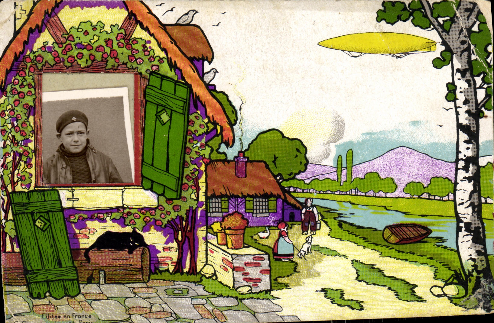 VINTAGE POSTCARD Fantasy Child Zeppelin Airship