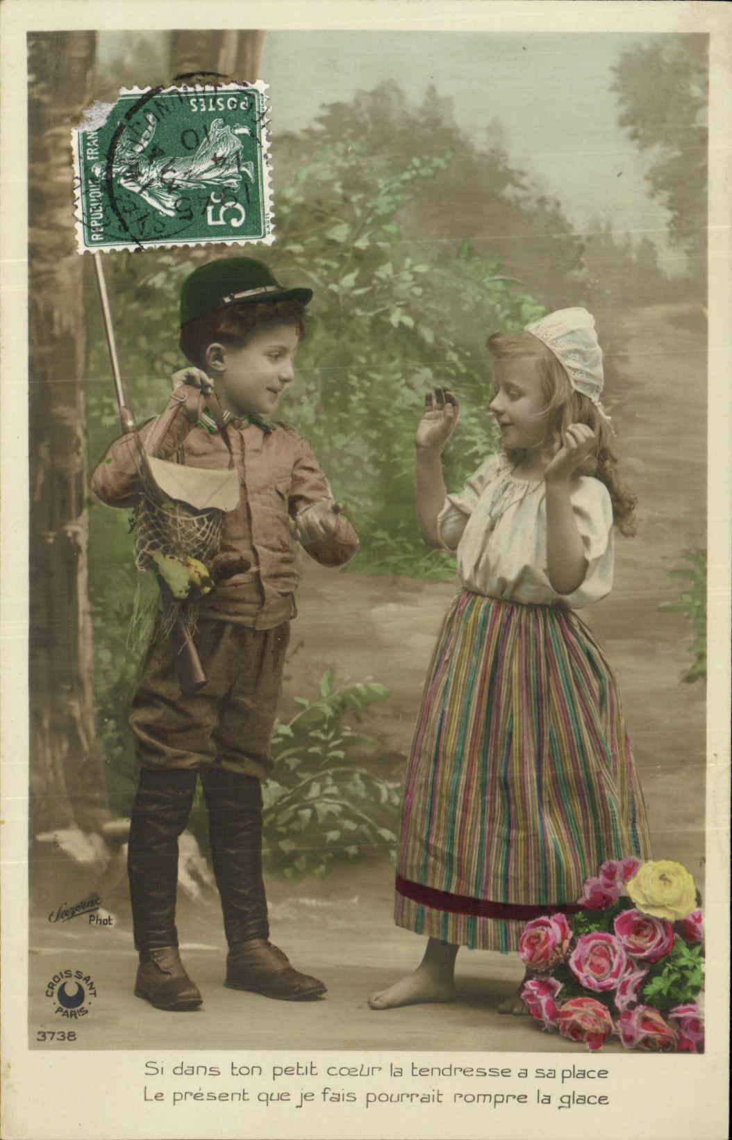 VINTAGE POSTCARD Fantaisie Children Hunter Drives out