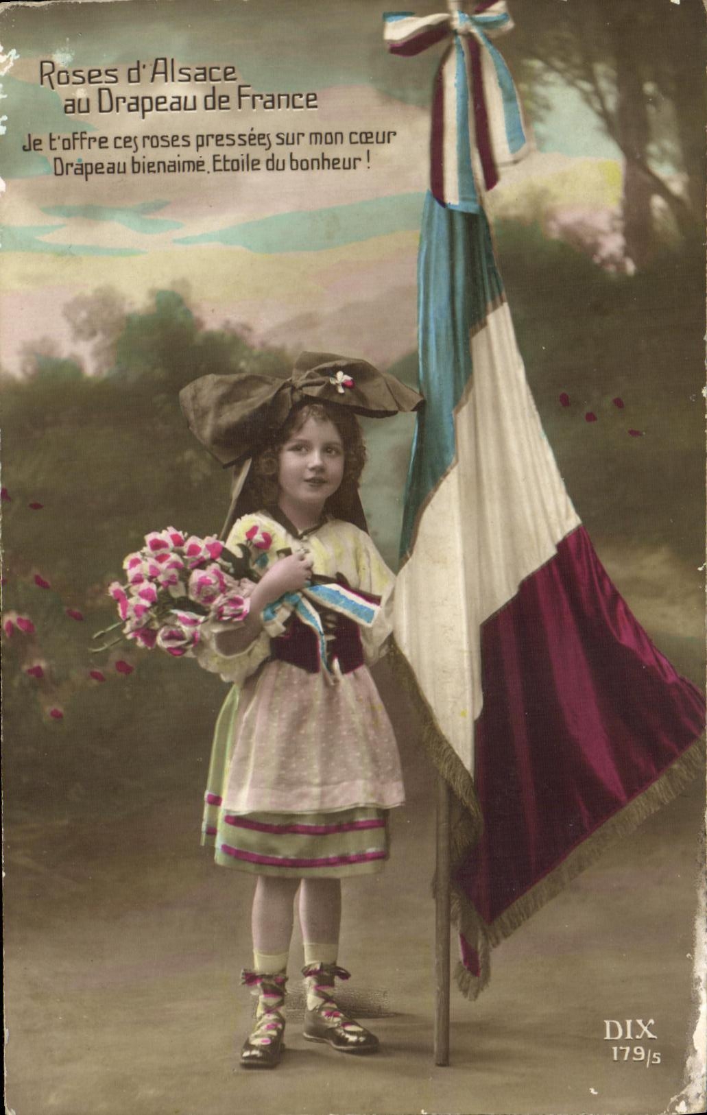 VINTAGE POSTCARD Fantasy Child Roses D Alsace with the flag of France