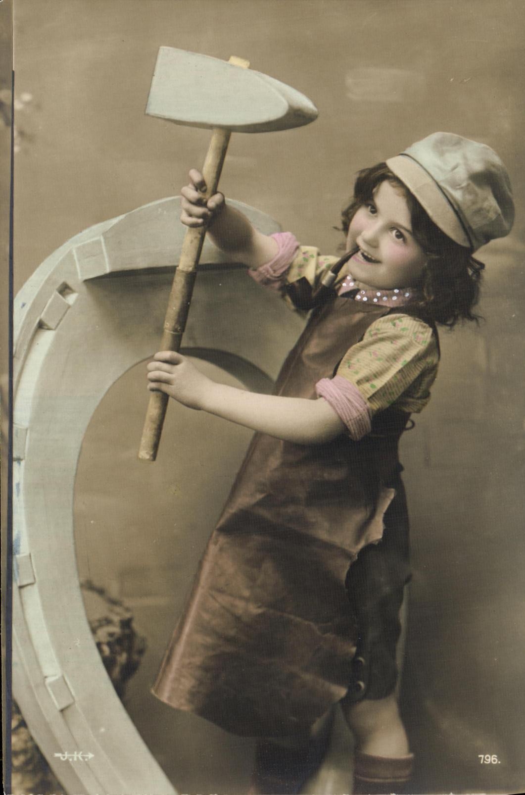 VINTAGE POSTCARD Fantasy Child Hammer