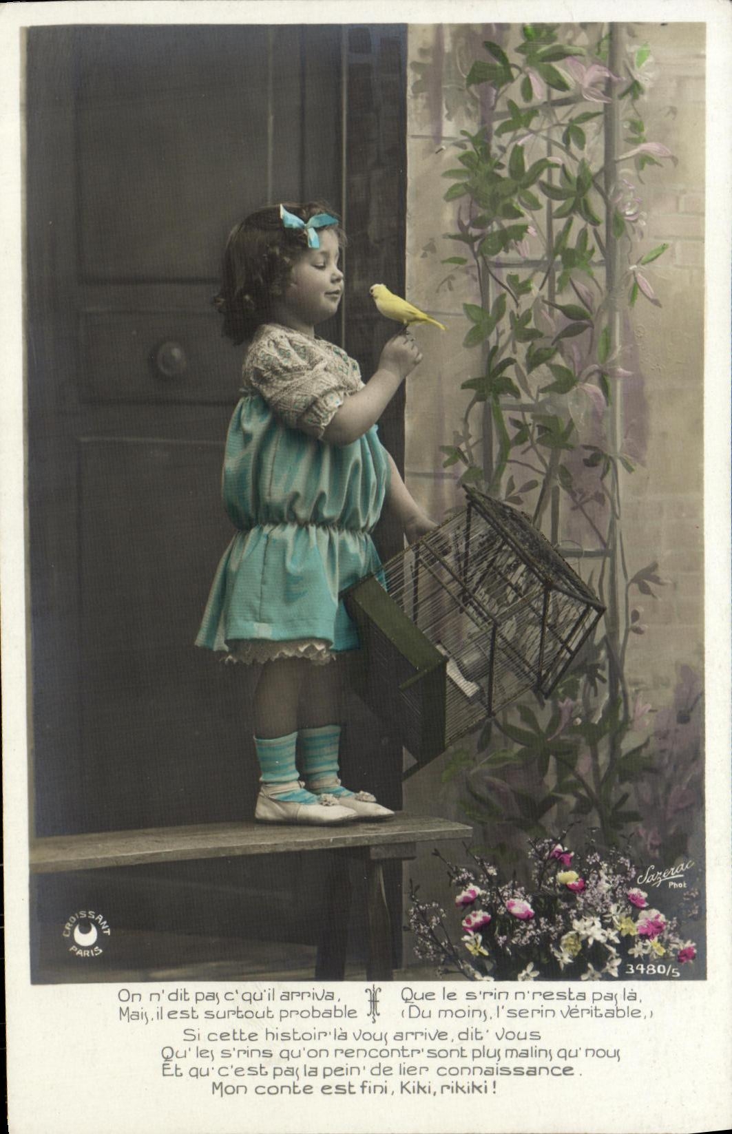 VINTAGE POSTCARD Fantasy Child Bird Canary