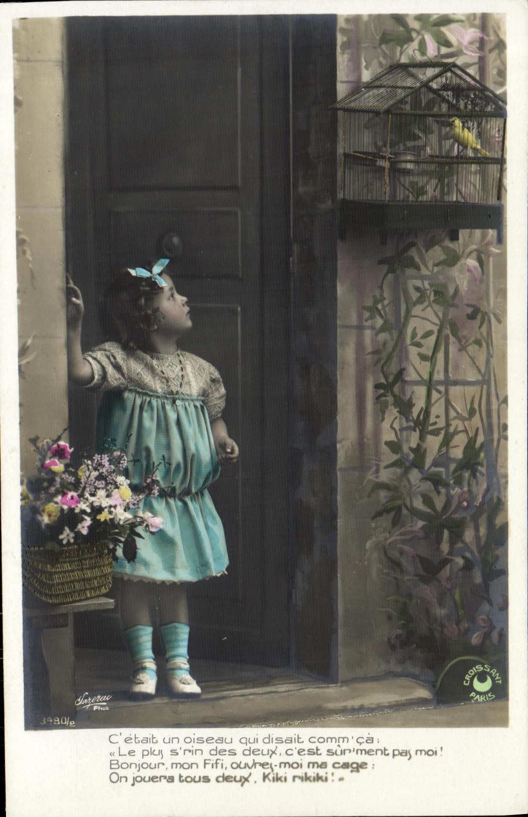 CPA Fantaisie Enfant Oiseau Canari