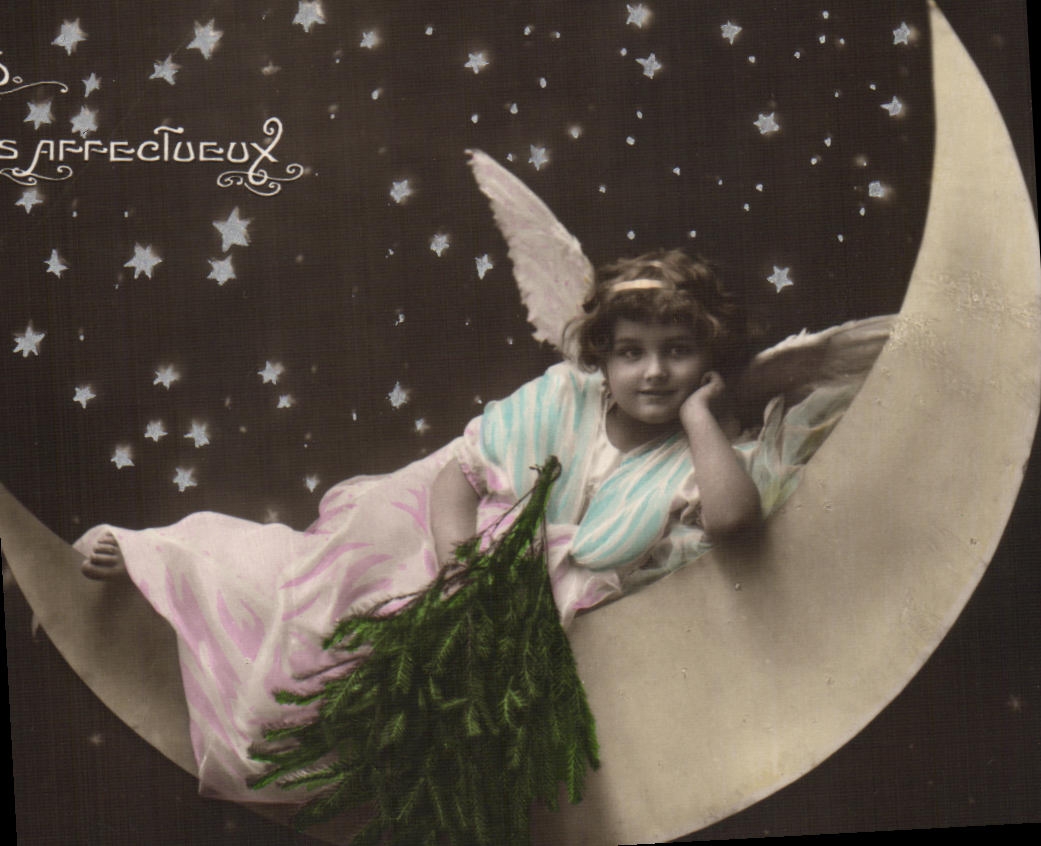 VINTAGE POSTCARD Fantasy Child Angel the Moon
