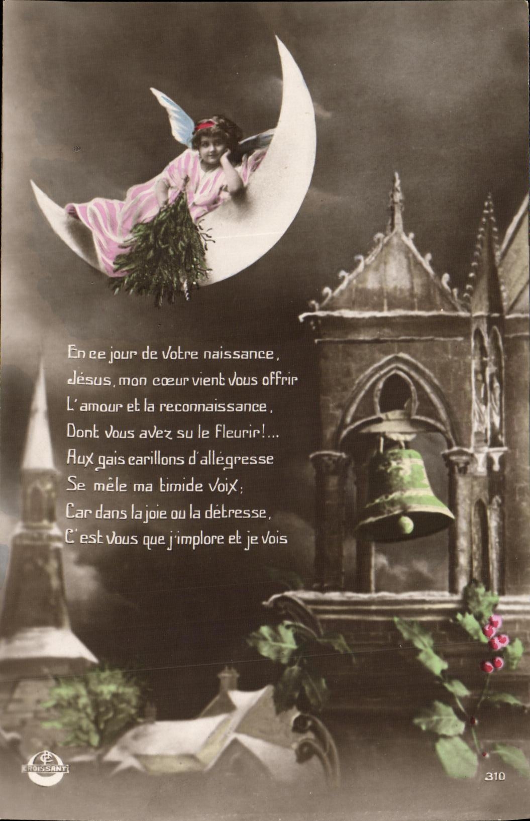 CPA Fantaisie Enfant Ange Lune 