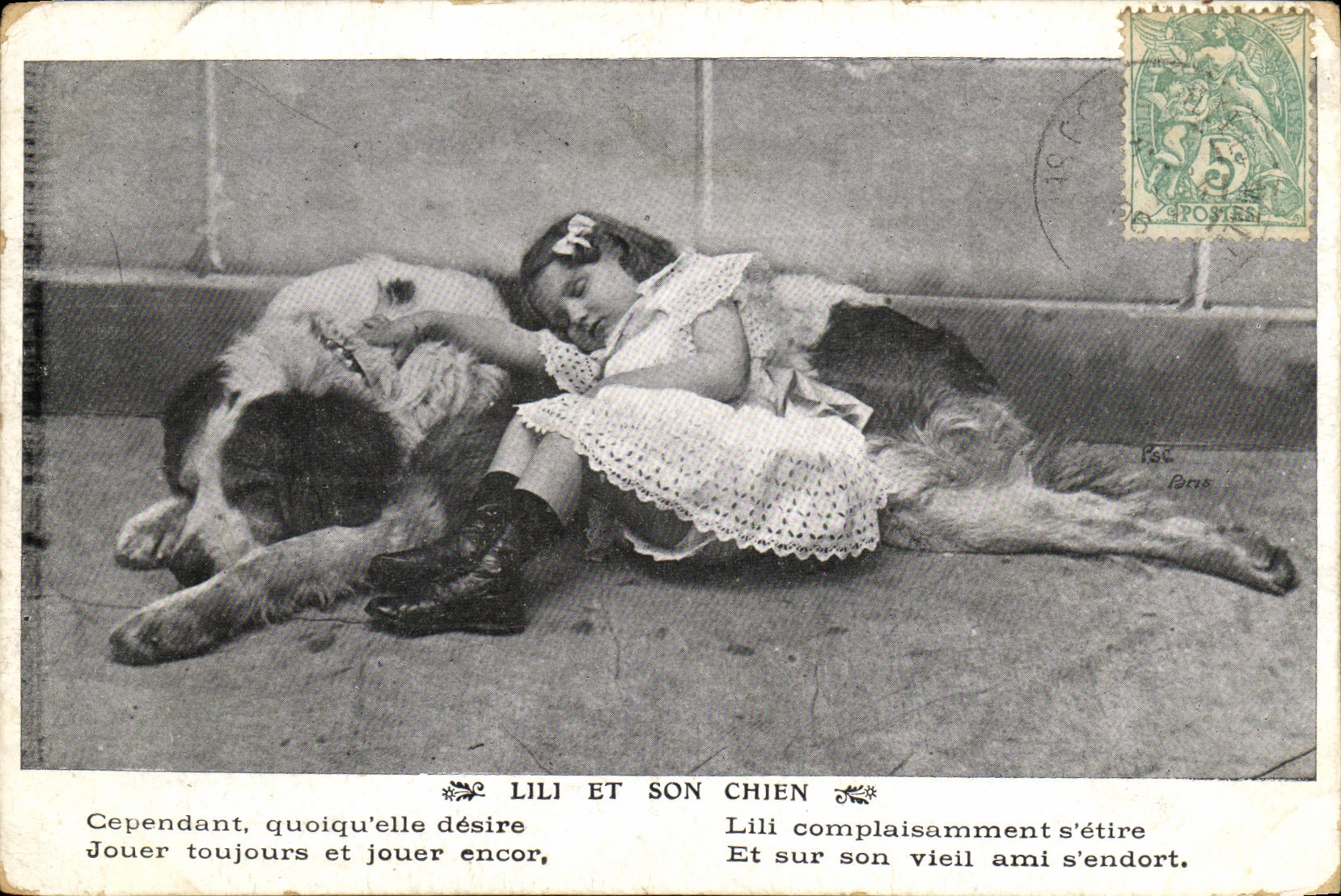 VINTAGE POSTCARD Fantasy Lili Child and his dog