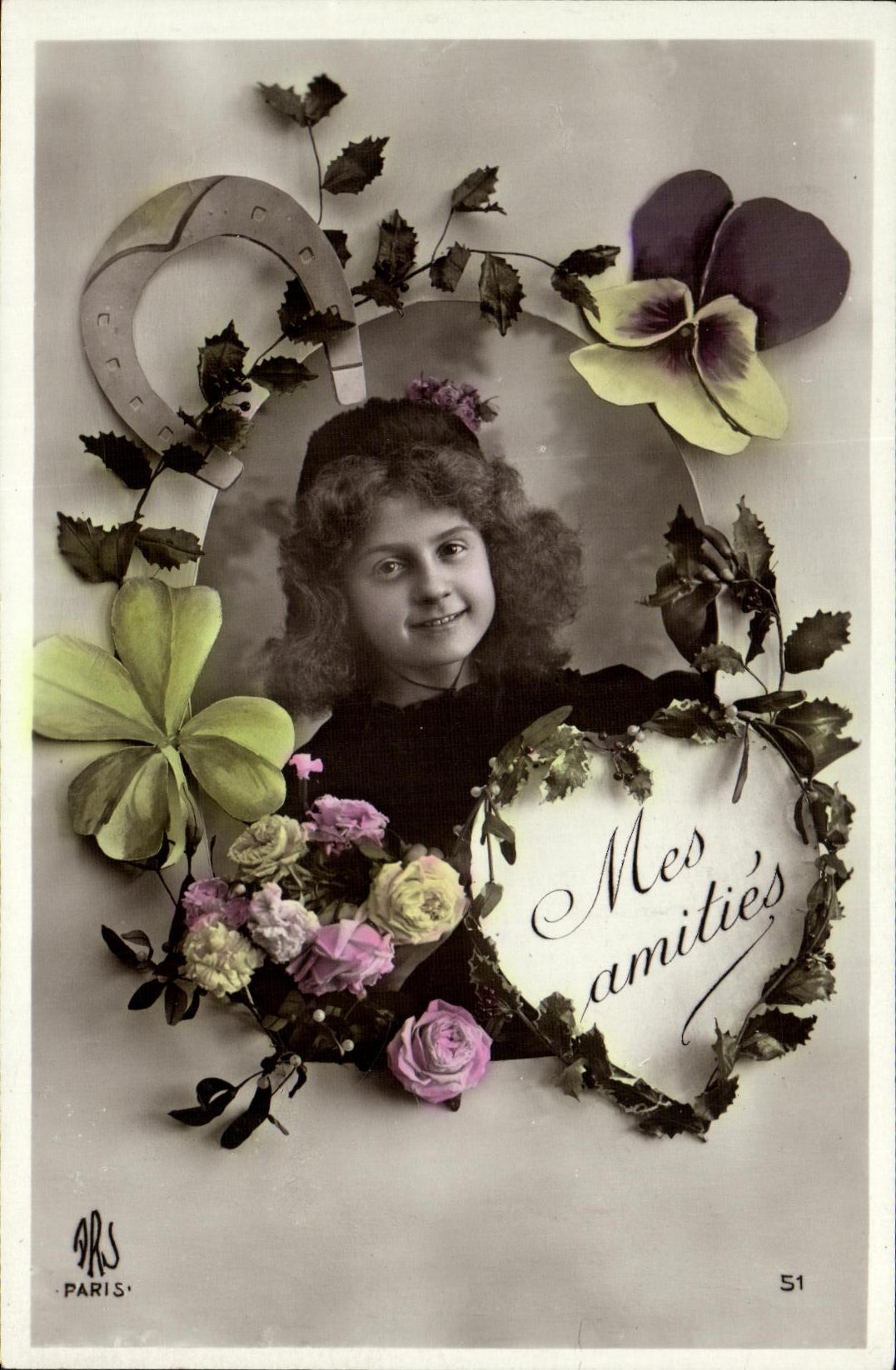 CPA Fantaisie Enfant Trefle Fer a cheval